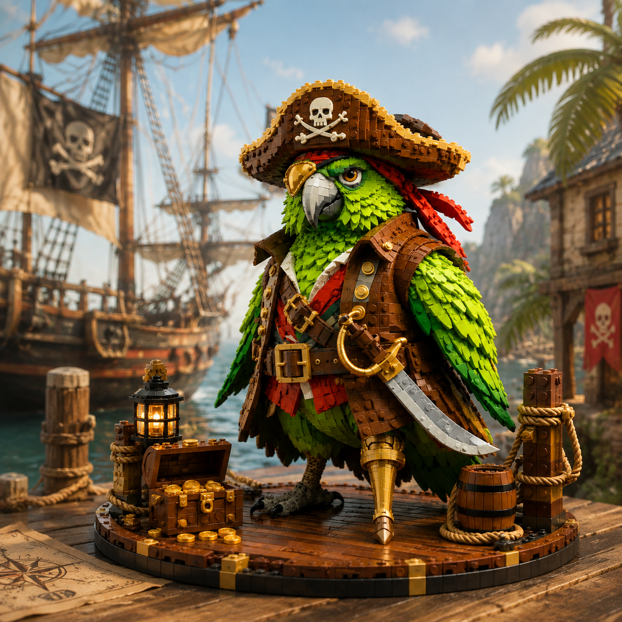 Pirate Parrot Captain Brick Model – Fantasy Adventure Animal Building Kit