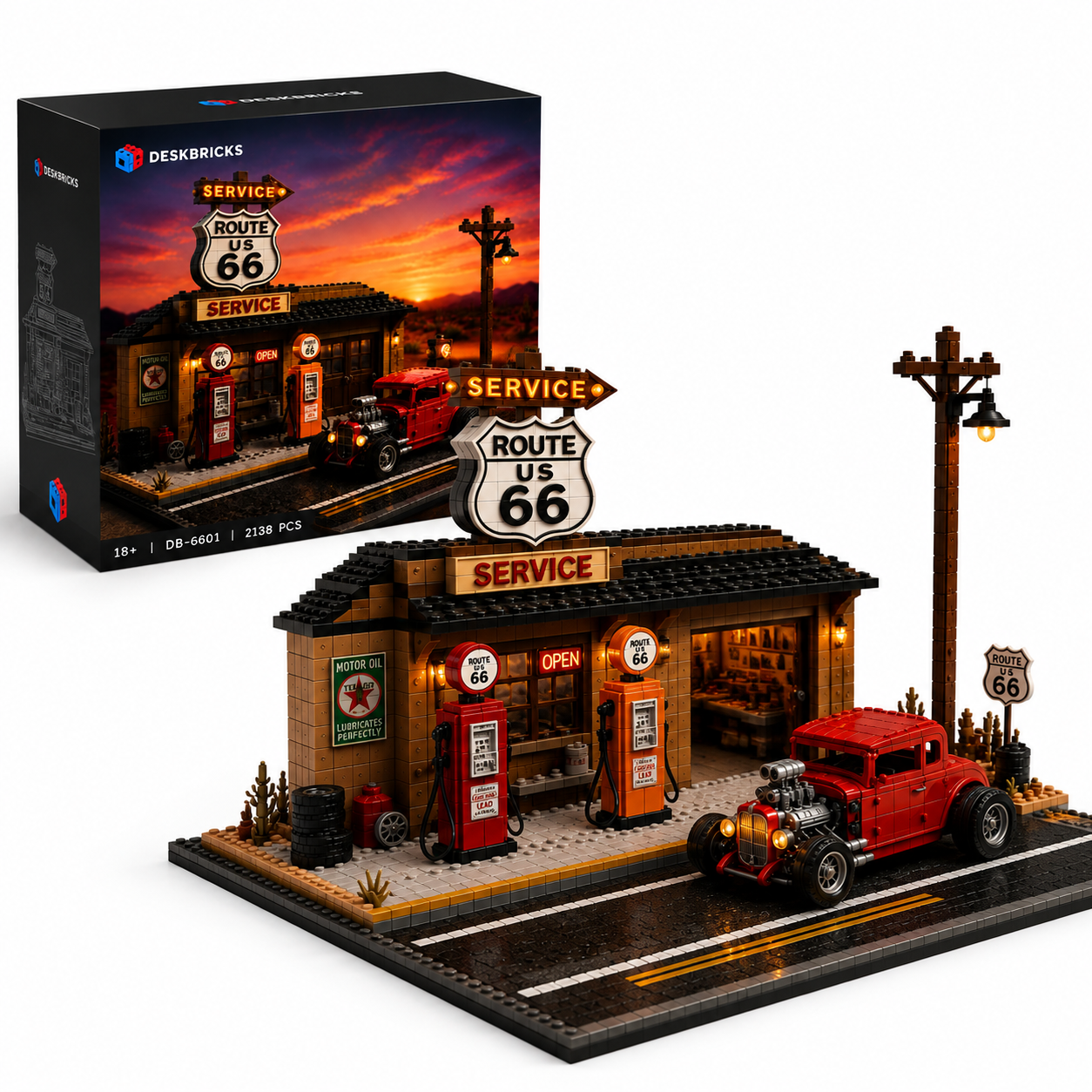 Route 66 Centennial Service Station Building Set – 100th Anniversary American Road Trip Collector Model