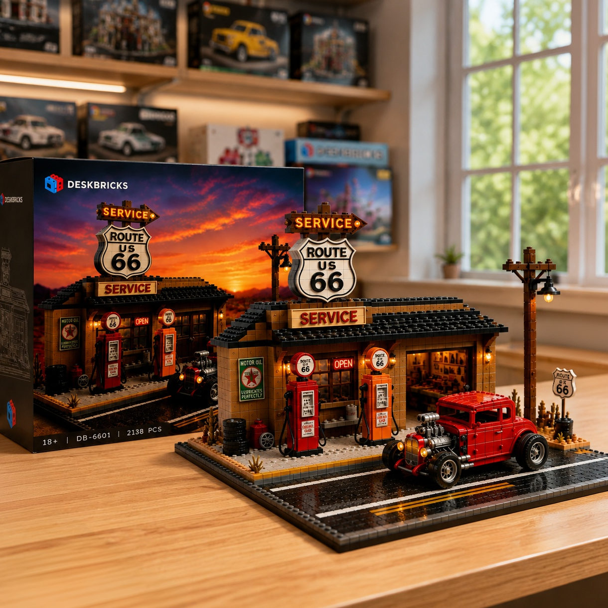 Route 66 Centennial Service Station Building Set – 100th Anniversary American Road Trip Collector Model