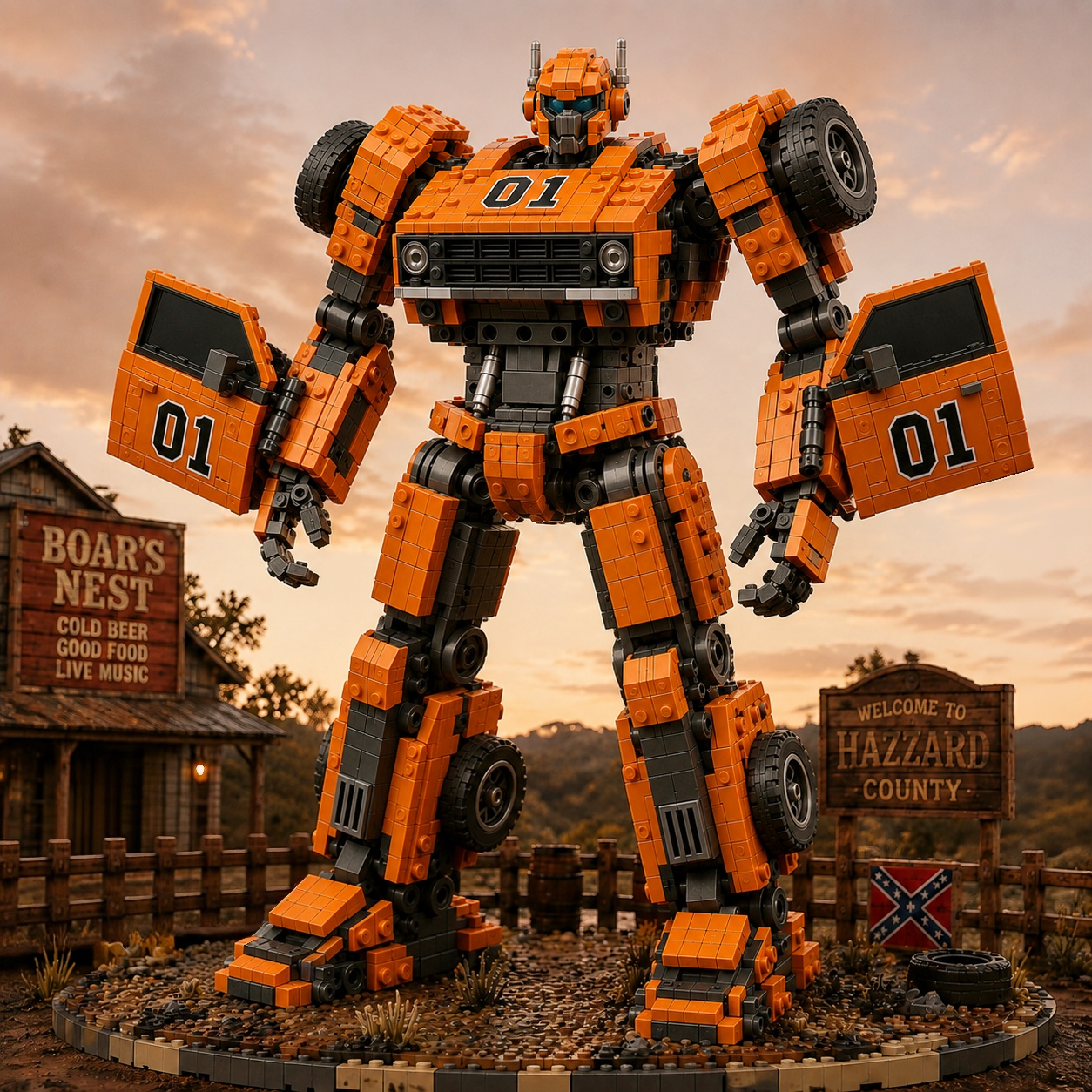 Muscle Car Mech Building Set – American Road Warrior Transforming Robot Collector Model