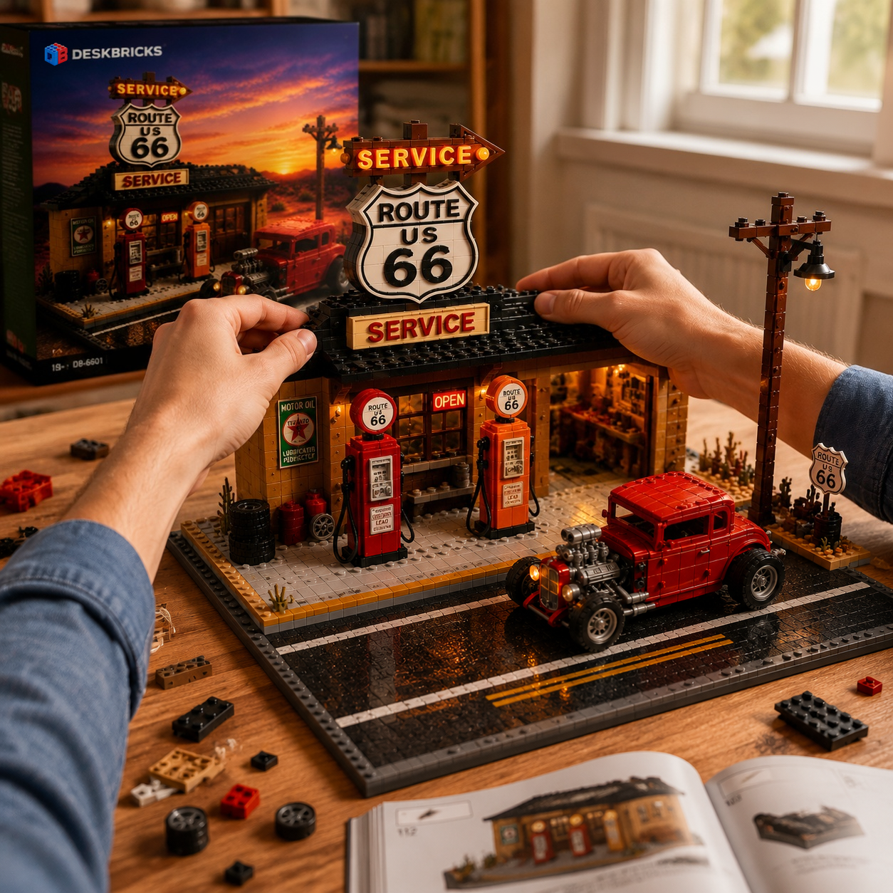 Route 66 Centennial Service Station Building Set – 100th Anniversary American Road Trip Collector Model