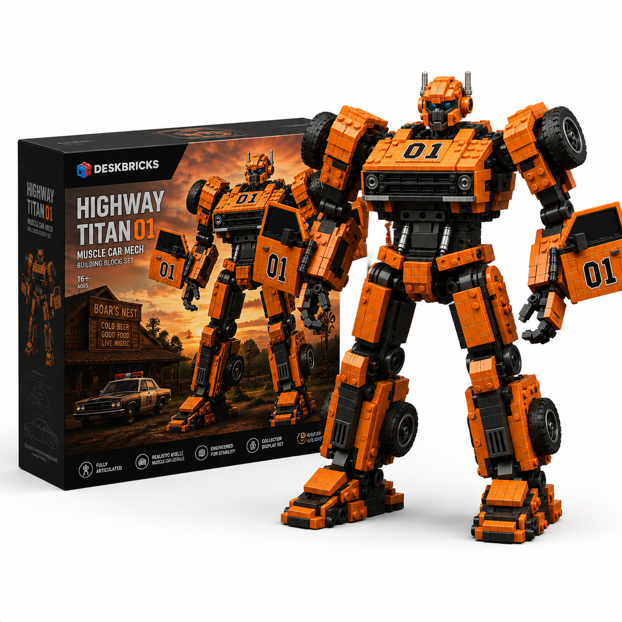 Muscle Car Mech Building Set – American Road Warrior Transforming Robot Collector Model