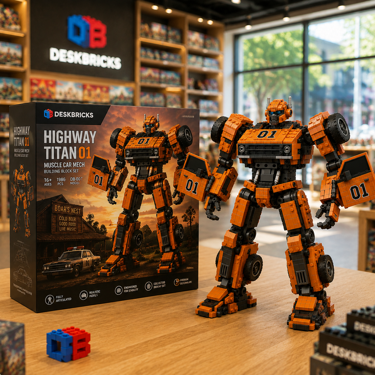 Muscle Car Mech Building Set – American Road Warrior Transforming Robot Collector Model