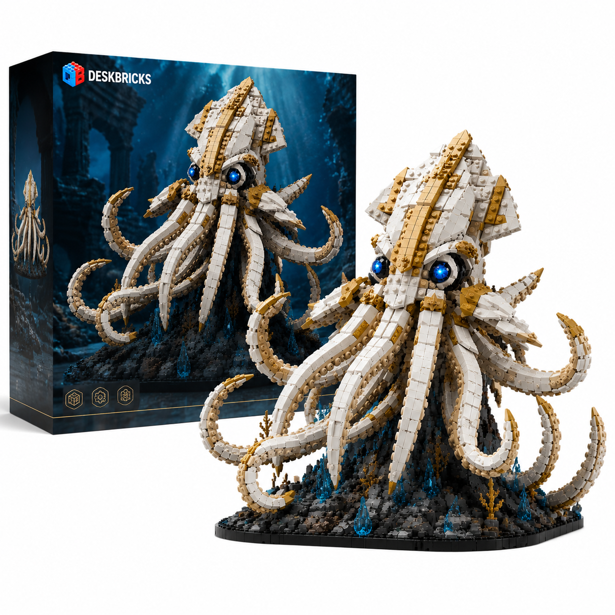 Abyssal Squid Building Set – White & Gold Deep Sea Creature Collector Model
