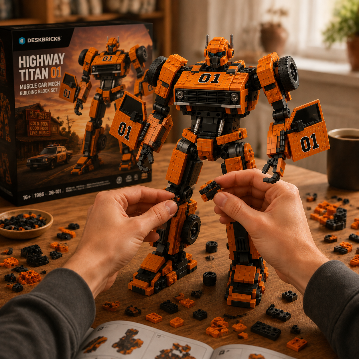 Muscle Car Mech Building Set – American Road Warrior Transforming Robot Collector Model