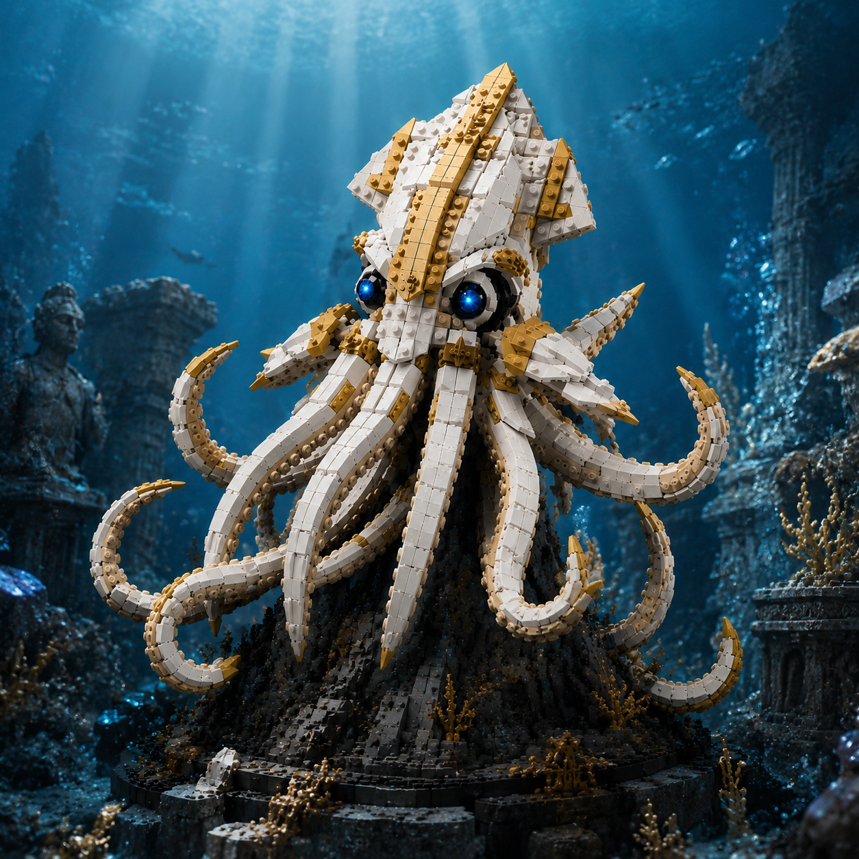 Abyssal Squid Building Set – White & Gold Deep Sea Creature Collector Model