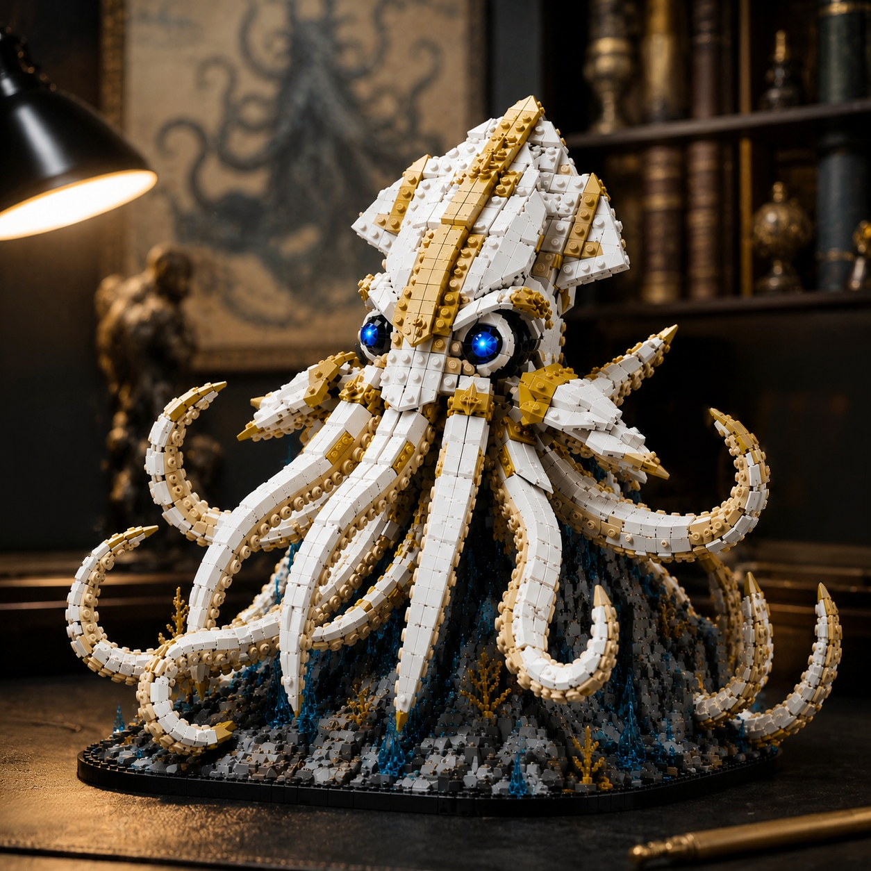 Abyssal Squid Building Set – White & Gold Deep Sea Creature Collector Model