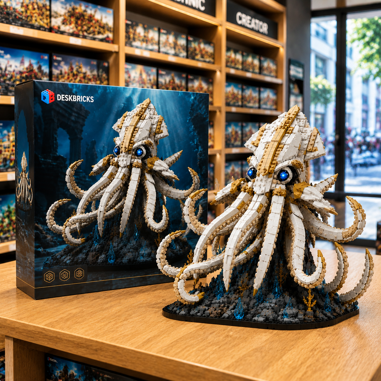Abyssal Squid Building Set – White & Gold Deep Sea Creature Collector Model