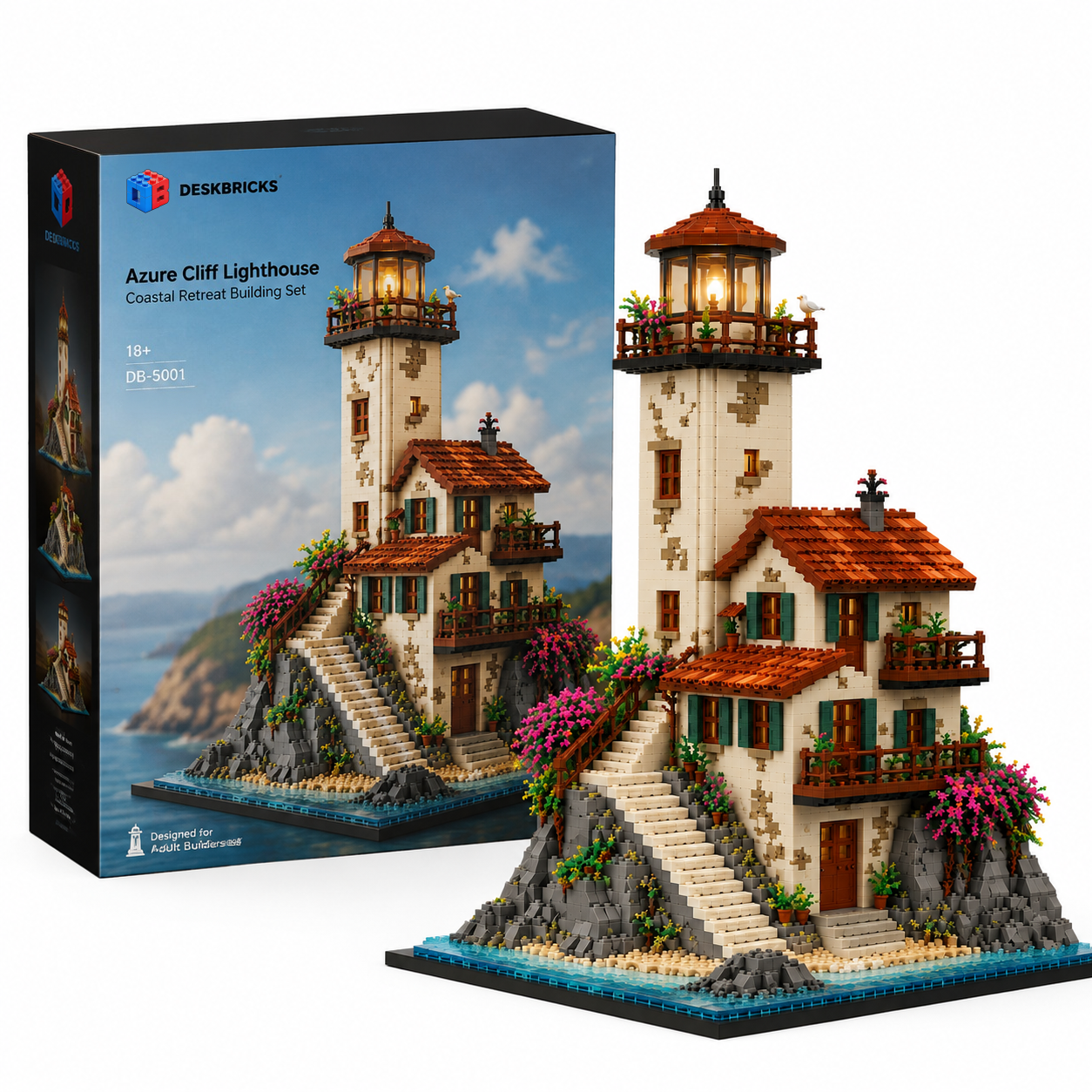Coastal Haven Lighthouse – Mediterranean Seaside Light-Up Building Set