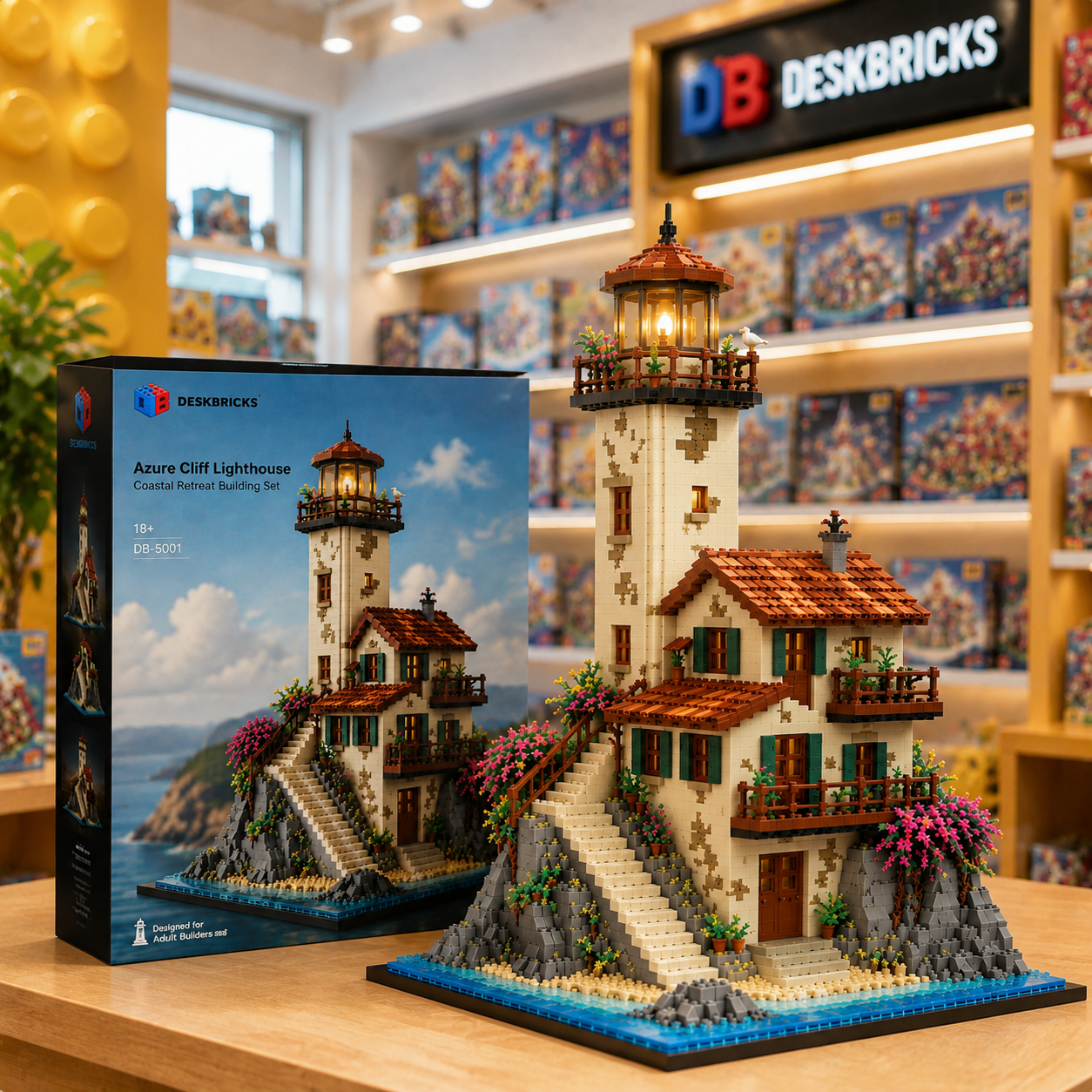 Coastal Haven Lighthouse – Mediterranean Seaside Light-Up Building Set