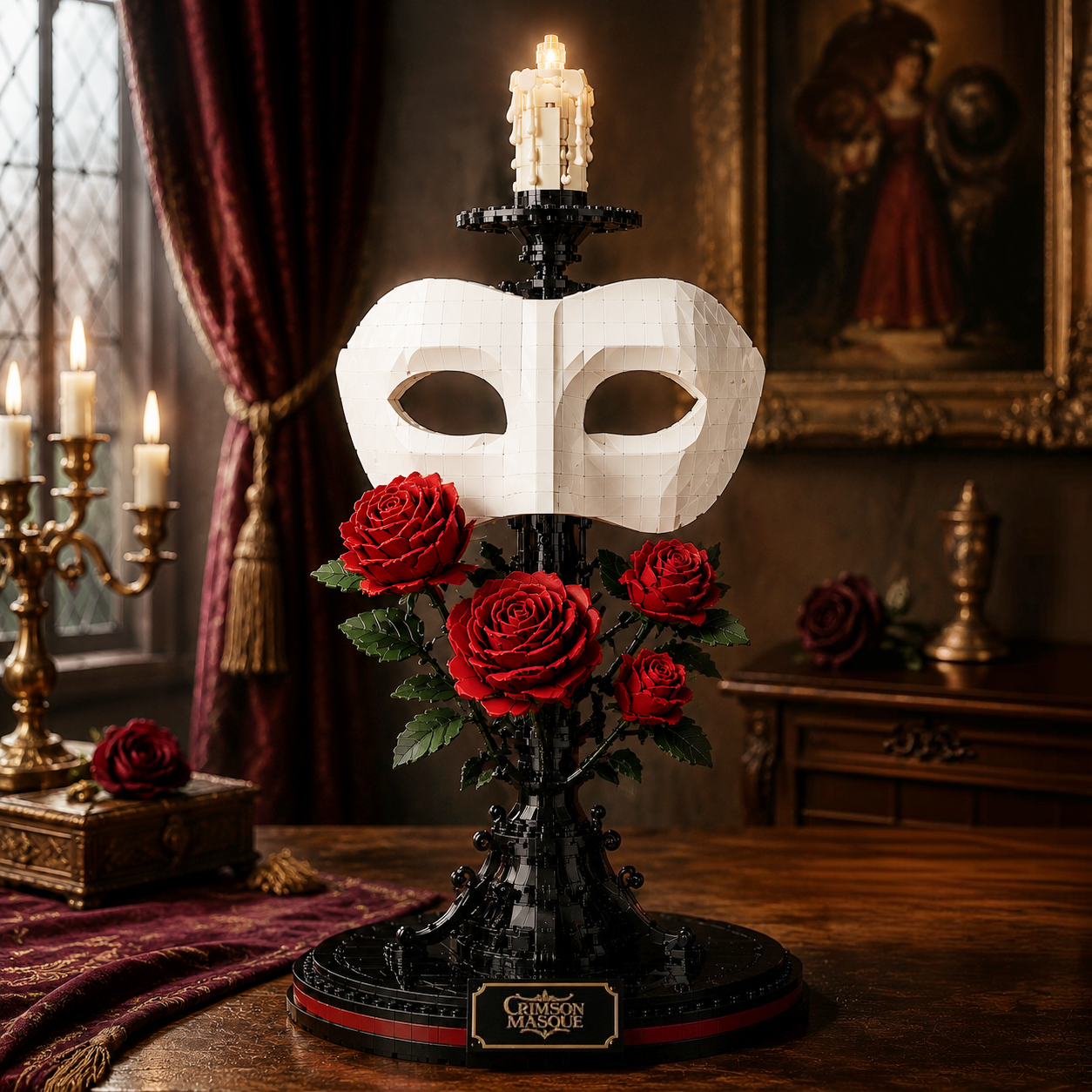 Crimson Masque Building Set – Gothic Rose & Mask Light-Up Collector Display