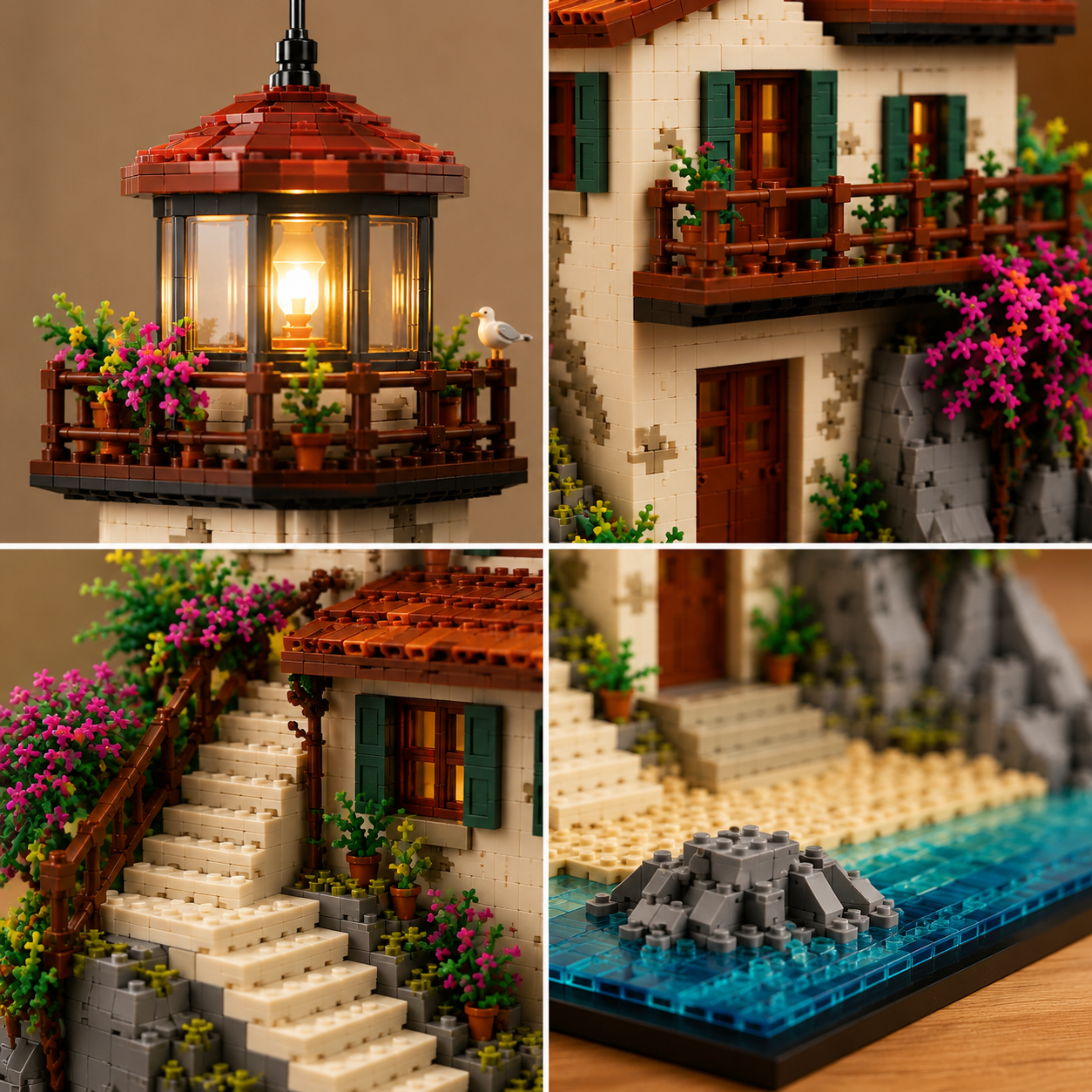 Coastal Haven Lighthouse – Mediterranean Seaside Light-Up Building Set