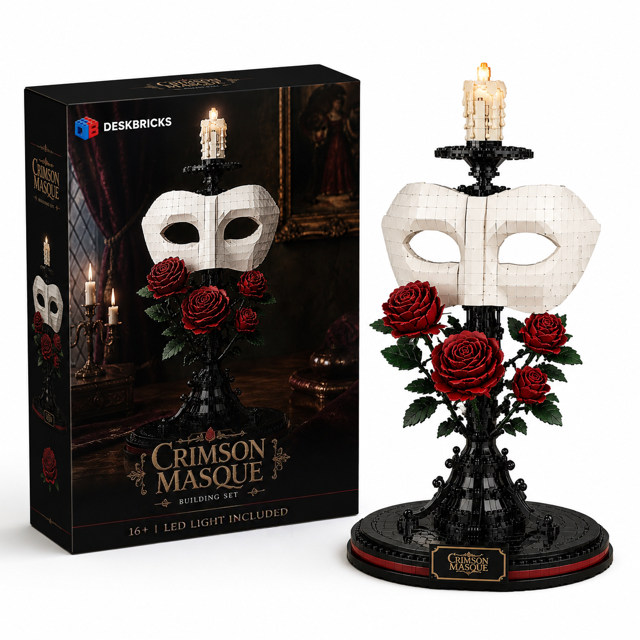 Crimson Masque Building Set – Gothic Rose & Mask Light-Up Collector Display