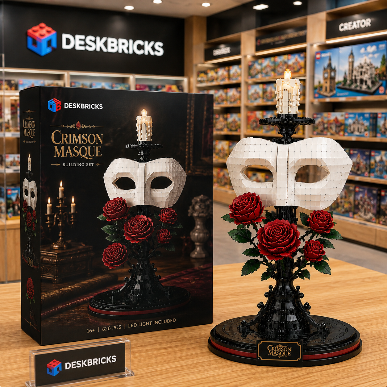 Crimson Masque Building Set – Gothic Rose & Mask Light-Up Collector Display
