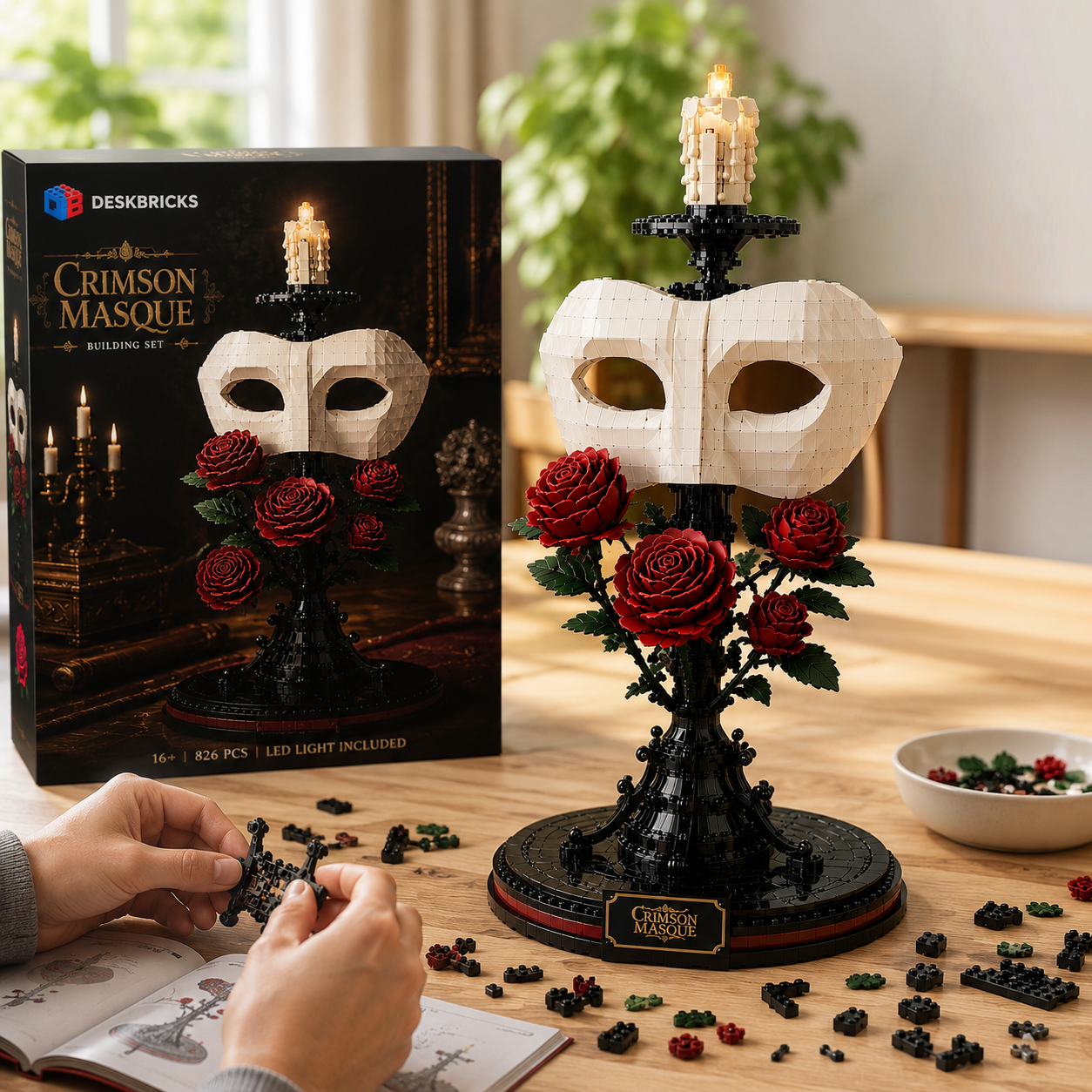 Crimson Masque Building Set – Gothic Rose & Mask Light-Up Collector Display