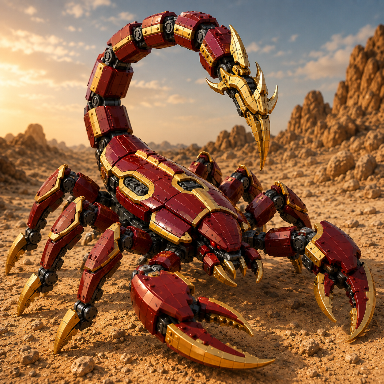 Crimson Venom – Red & Gold Armored Scorpion Mech Building Set