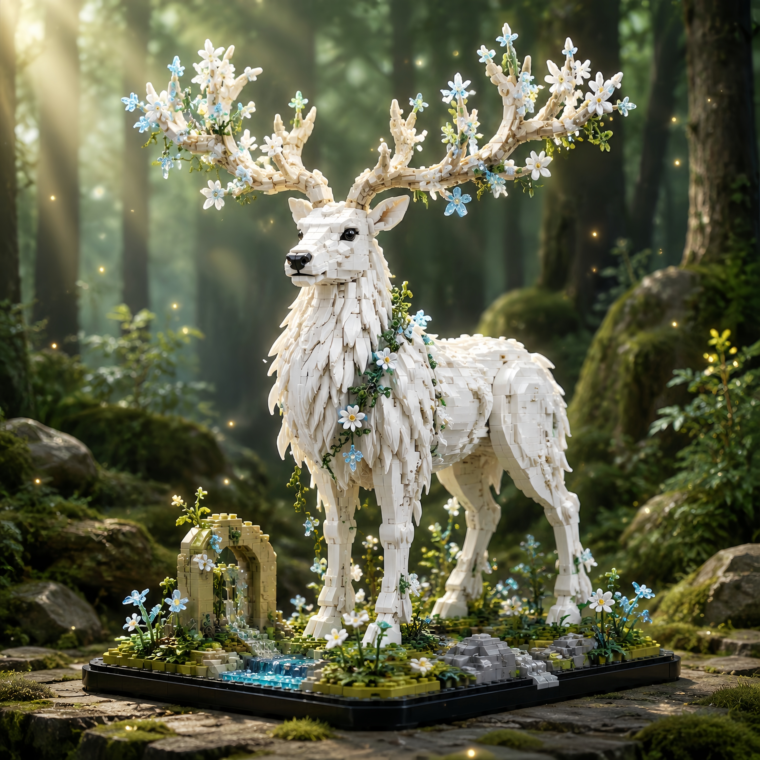 Celestial White Stag – Forest Guardian Display Building Set