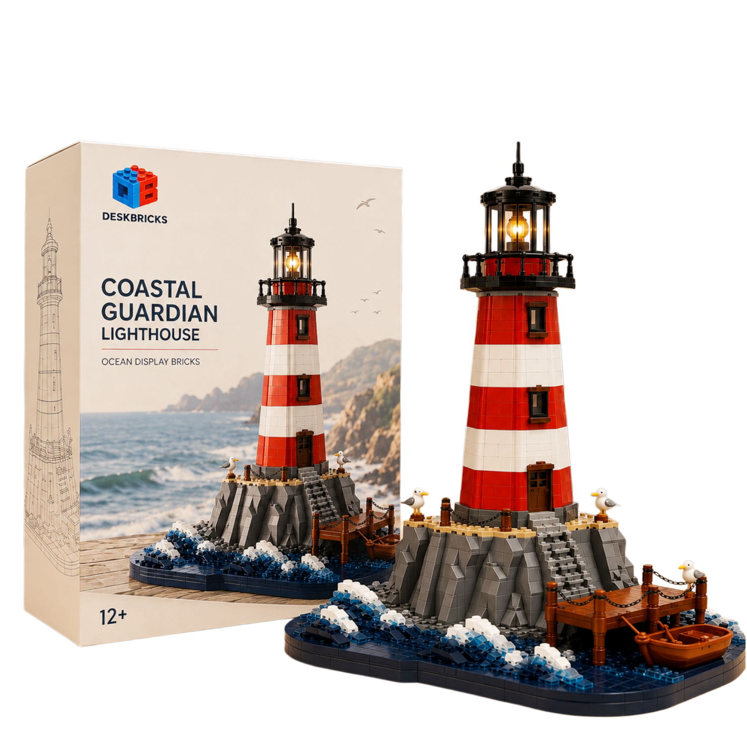 Coastal Guardian Lighthouse – Classic Red & White Ocean Display Building Set