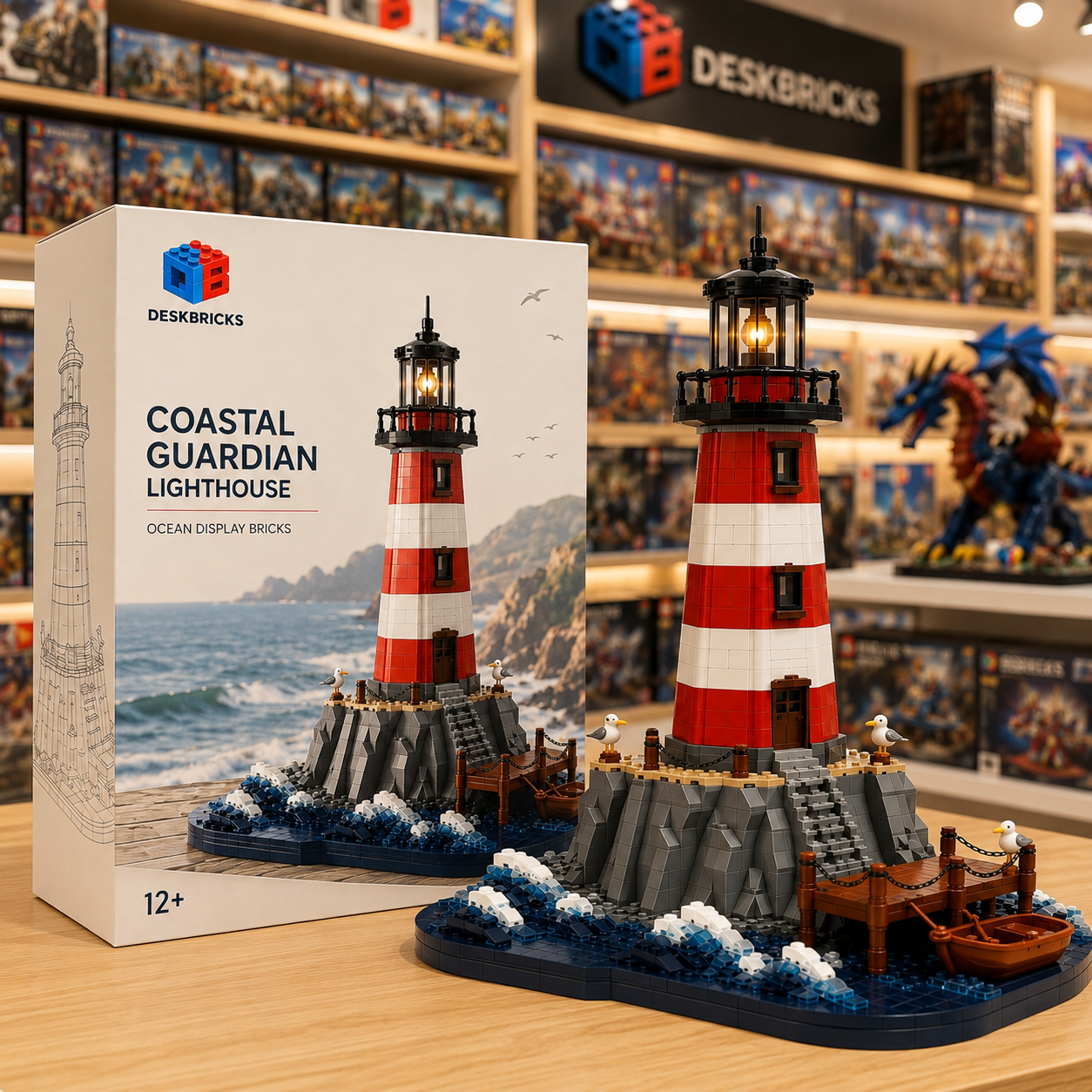 Coastal Guardian Lighthouse – Classic Red & White Ocean Display Building Set