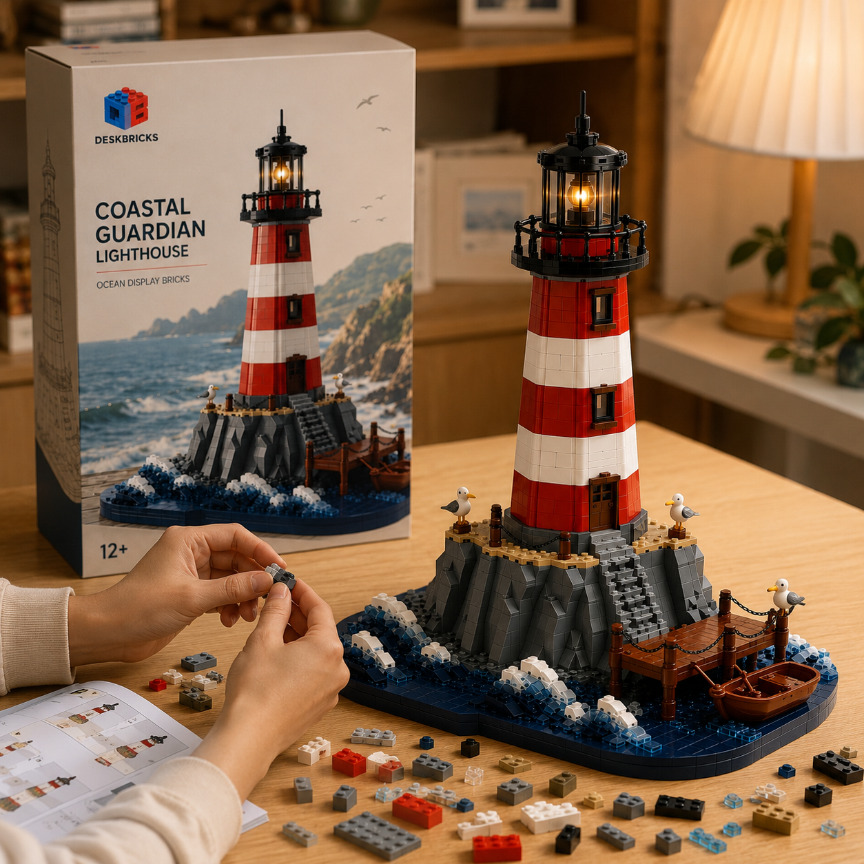 Coastal Guardian Lighthouse – Classic Red & White Ocean Display Building Set