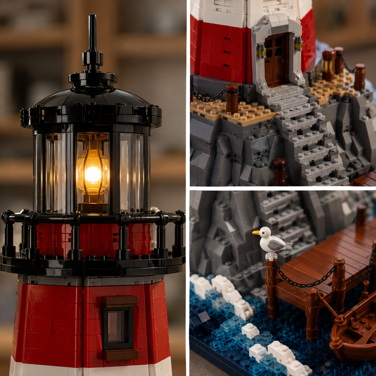 Coastal Guardian Lighthouse – Classic Red & White Ocean Display Building Set