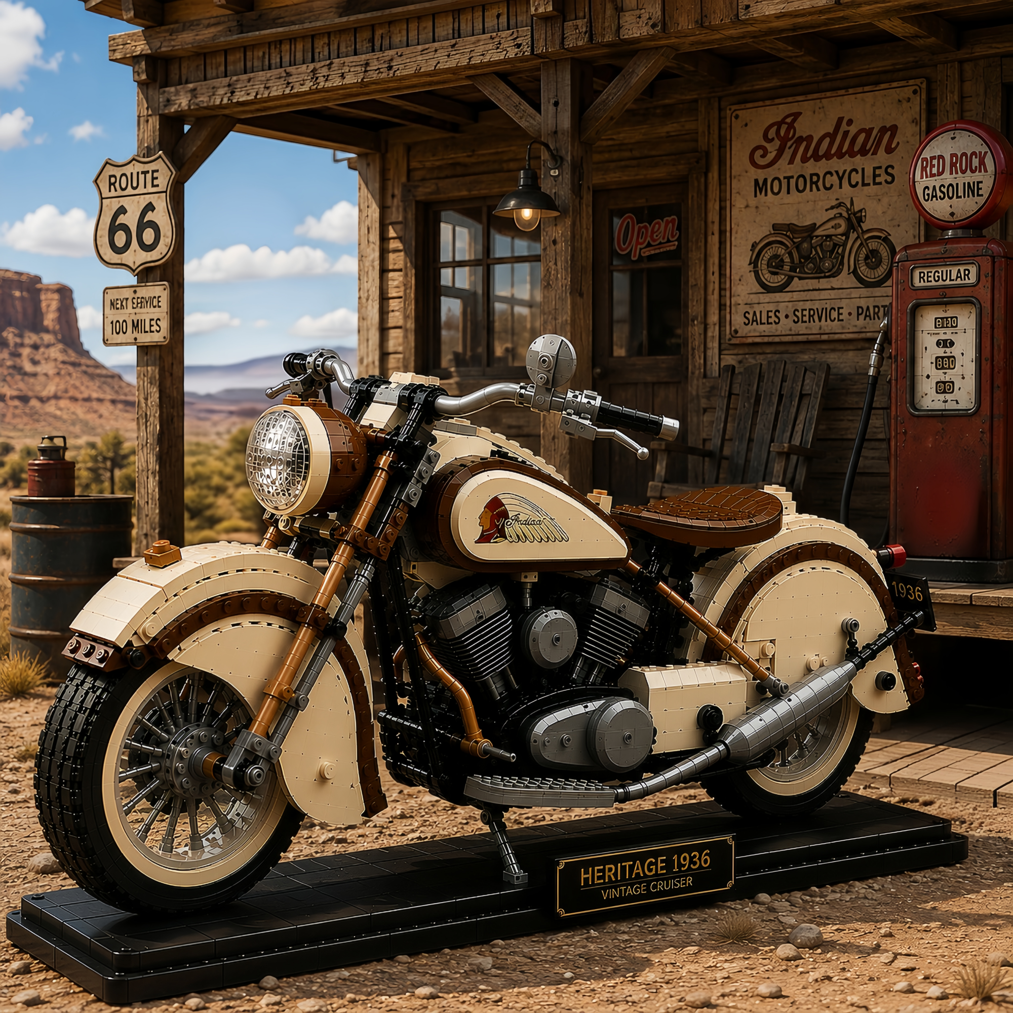 Heritage 1936 – Vintage American Cruiser Motorcycle Display Building Set