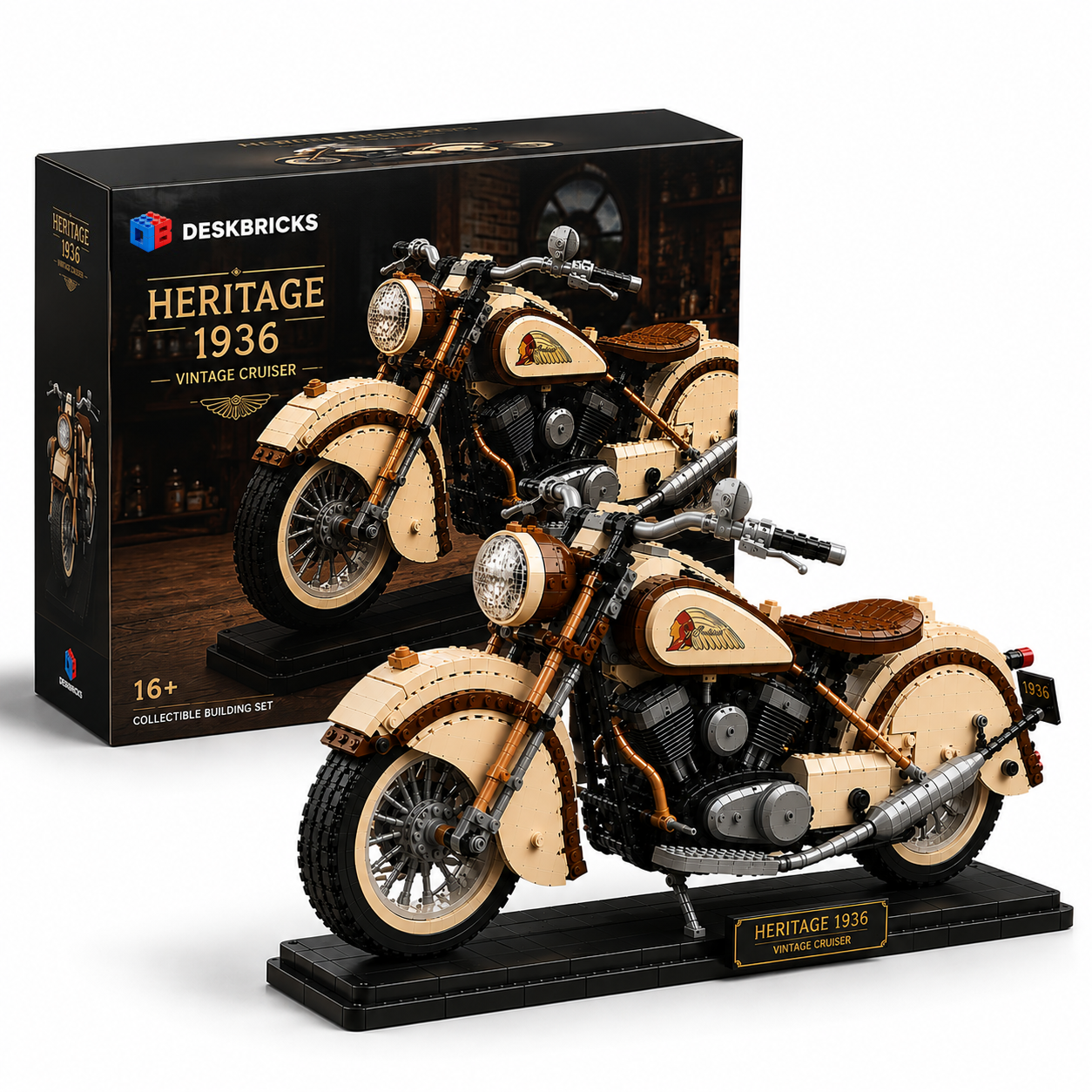Heritage 1936 – Vintage American Cruiser Motorcycle Display Building Set