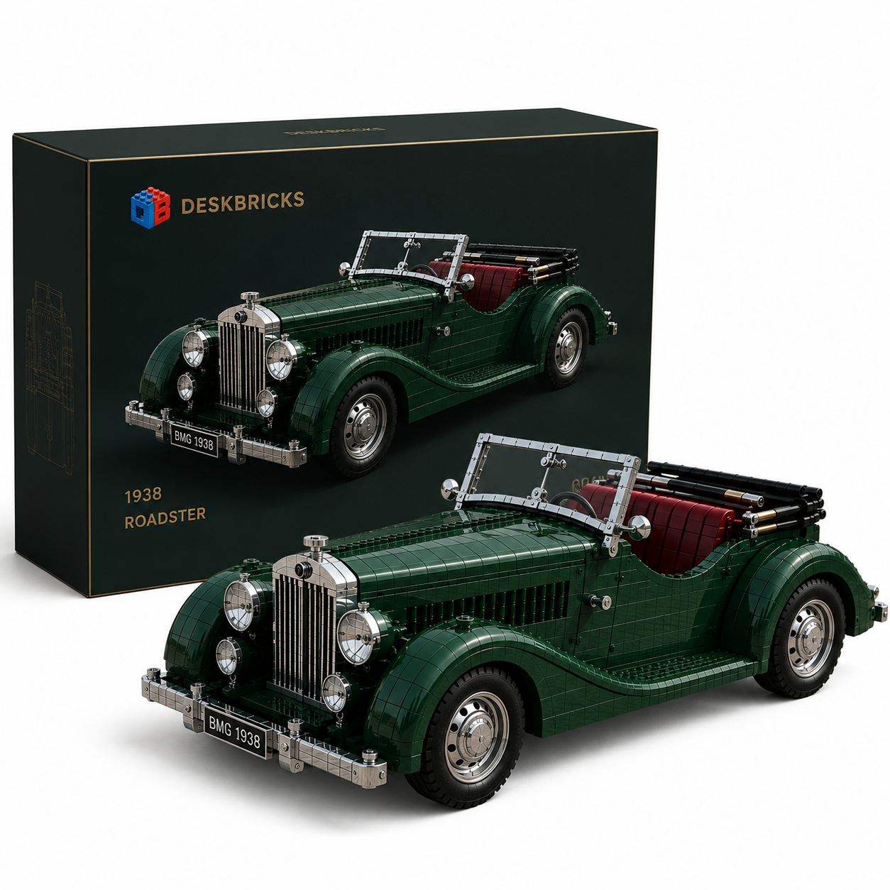 Heritage 1938 – British Vintage Green Roadster Convertible Building Set
