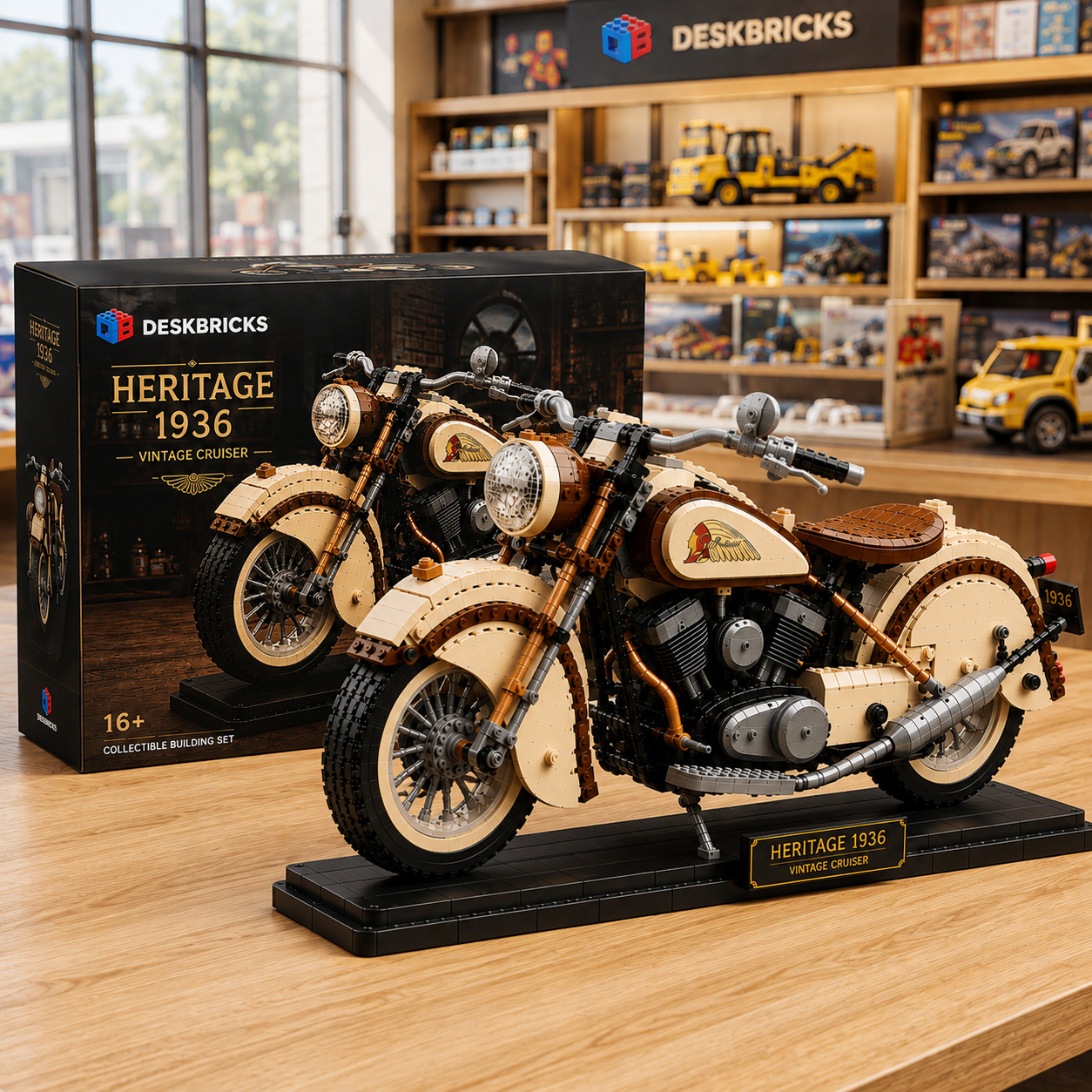 Heritage 1936 – Vintage American Cruiser Motorcycle Display Building Set