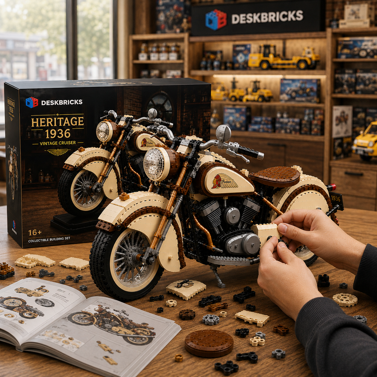 Heritage 1936 – Vintage American Cruiser Motorcycle Display Building Set