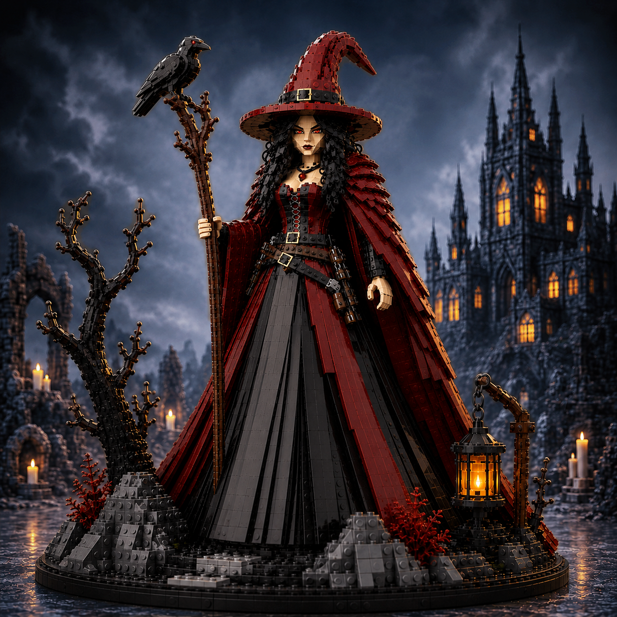  Crimson Witch – Keeper of the Night Gothic Witch Display Building Set