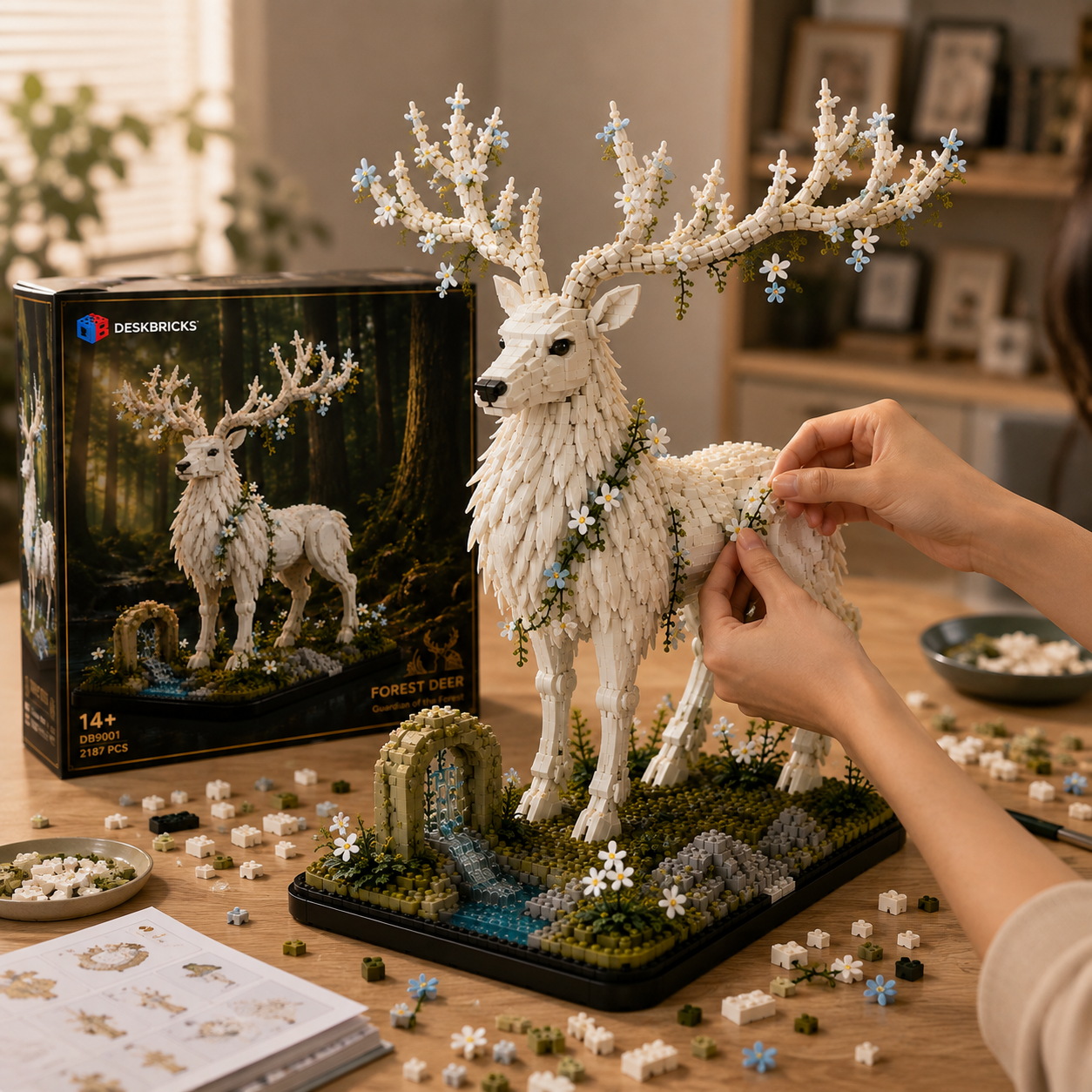 Celestial White Stag – Forest Guardian Display Building Set