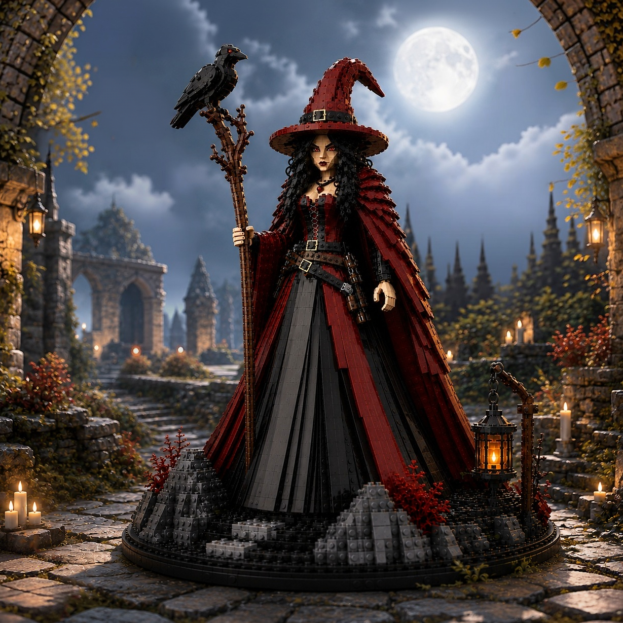  Crimson Witch – Keeper of the Night Gothic Witch Display Building Set