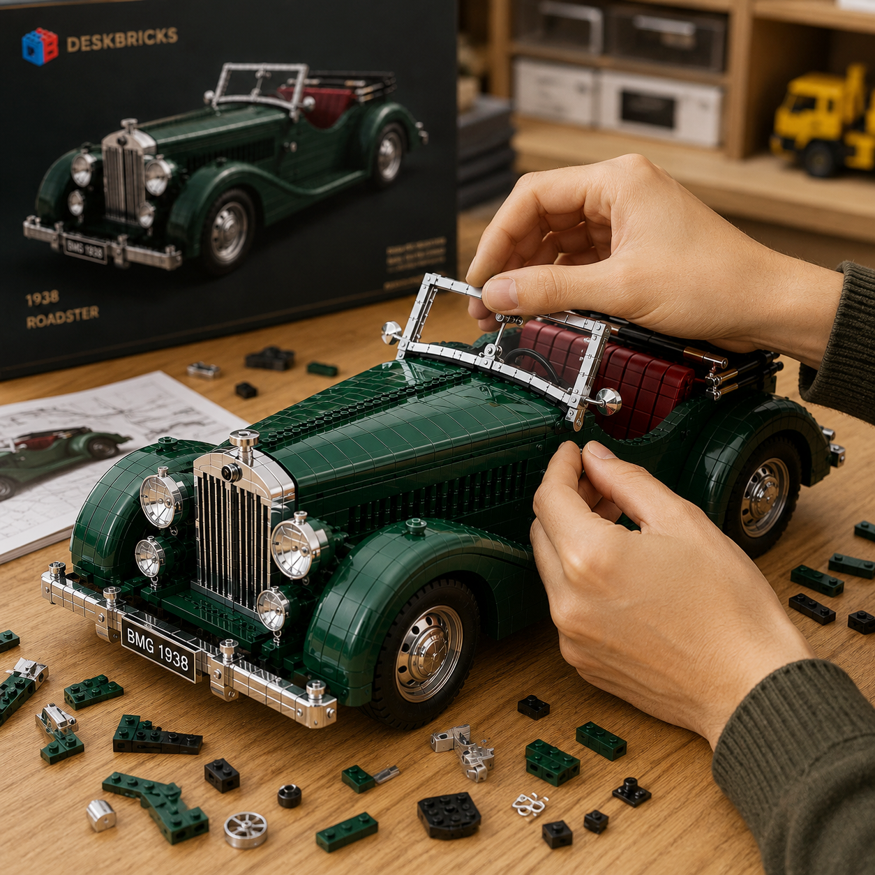 Heritage 1938 – British Vintage Green Roadster Convertible Building Set