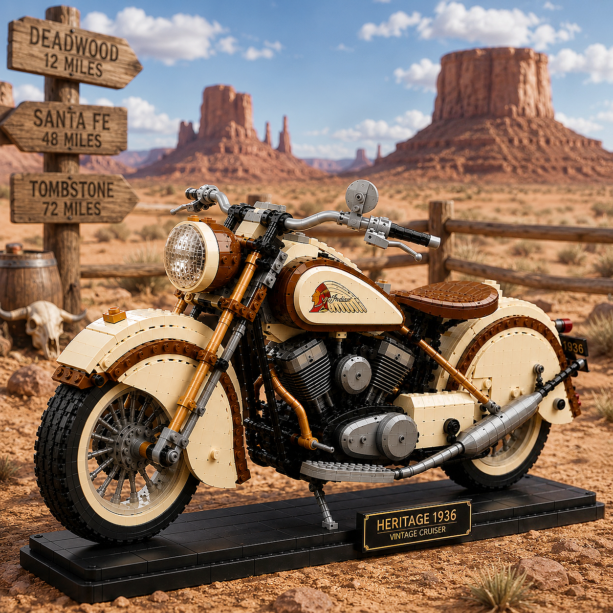 Heritage 1936 – Vintage American Cruiser Motorcycle Display Building Set