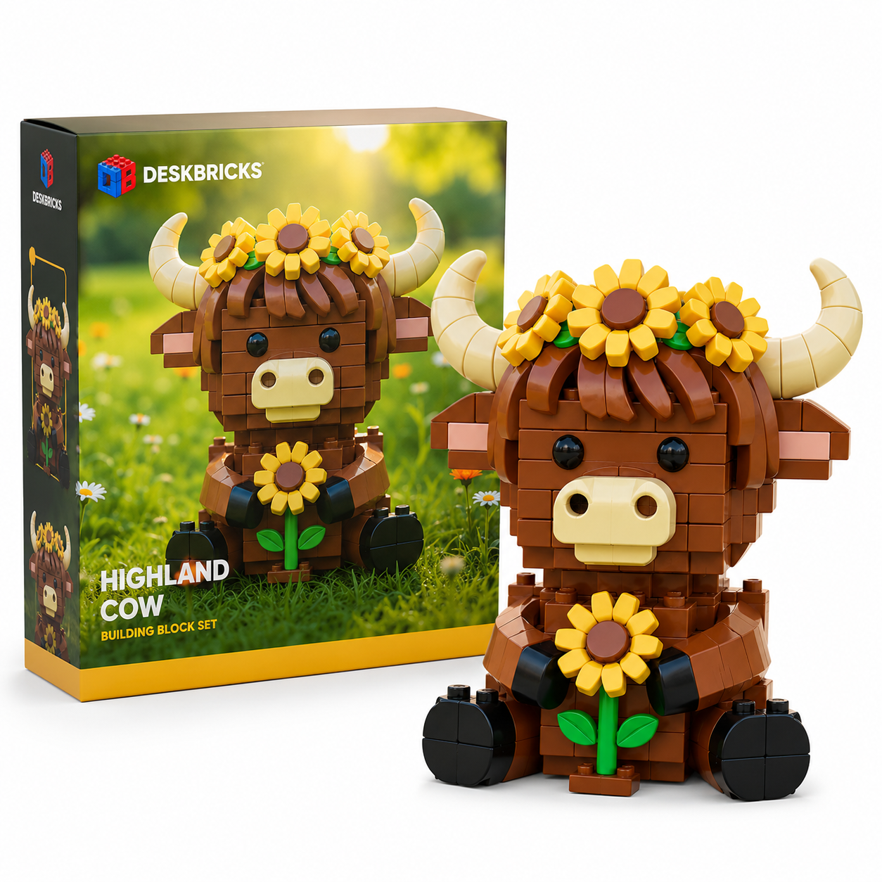 Highland Cow with Sunflowers – Countryside Companion Building Set
