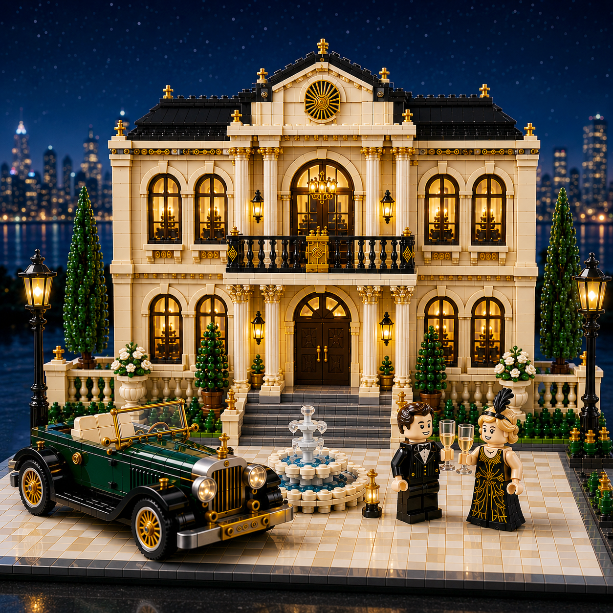 West Egg Estate – 1920s Jazz Age Mansion & Vintage Roadster Collector Building Set