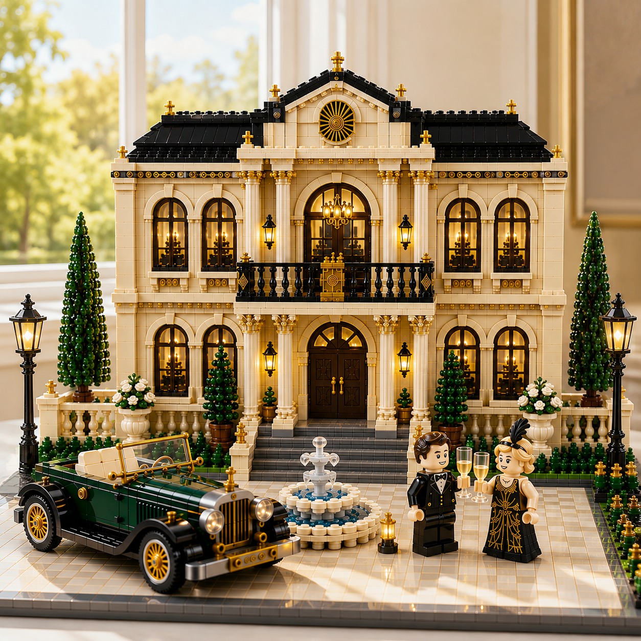 West Egg Estate – 1920s Jazz Age Mansion & Vintage Roadster Collector Building Set