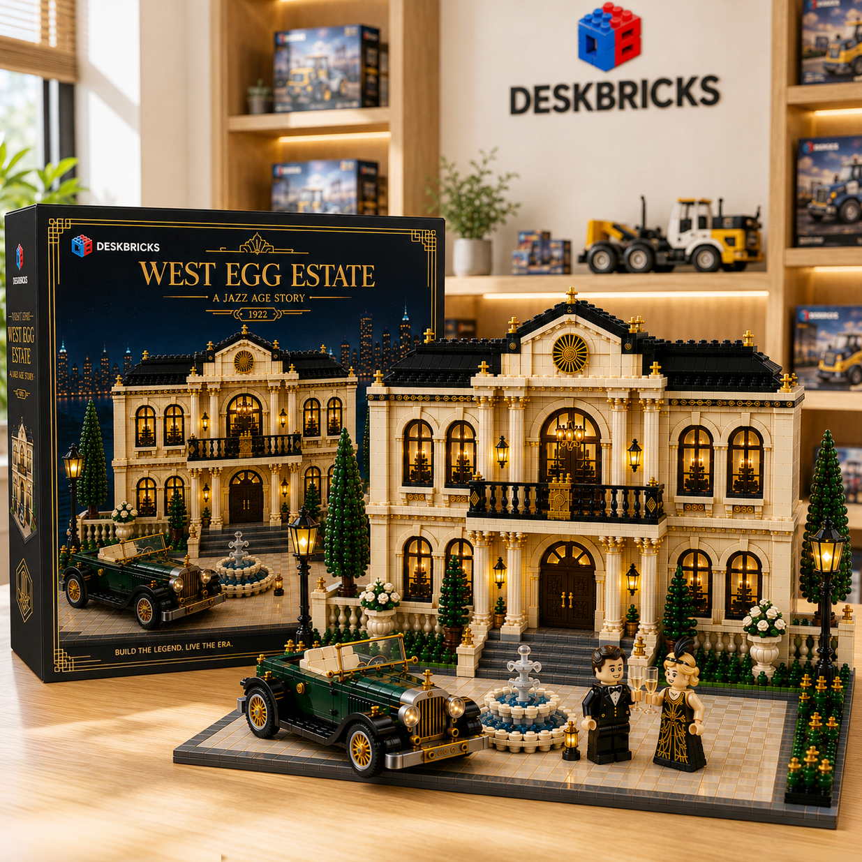 West Egg Estate – 1920s Jazz Age Mansion & Vintage Roadster Collector Building Set