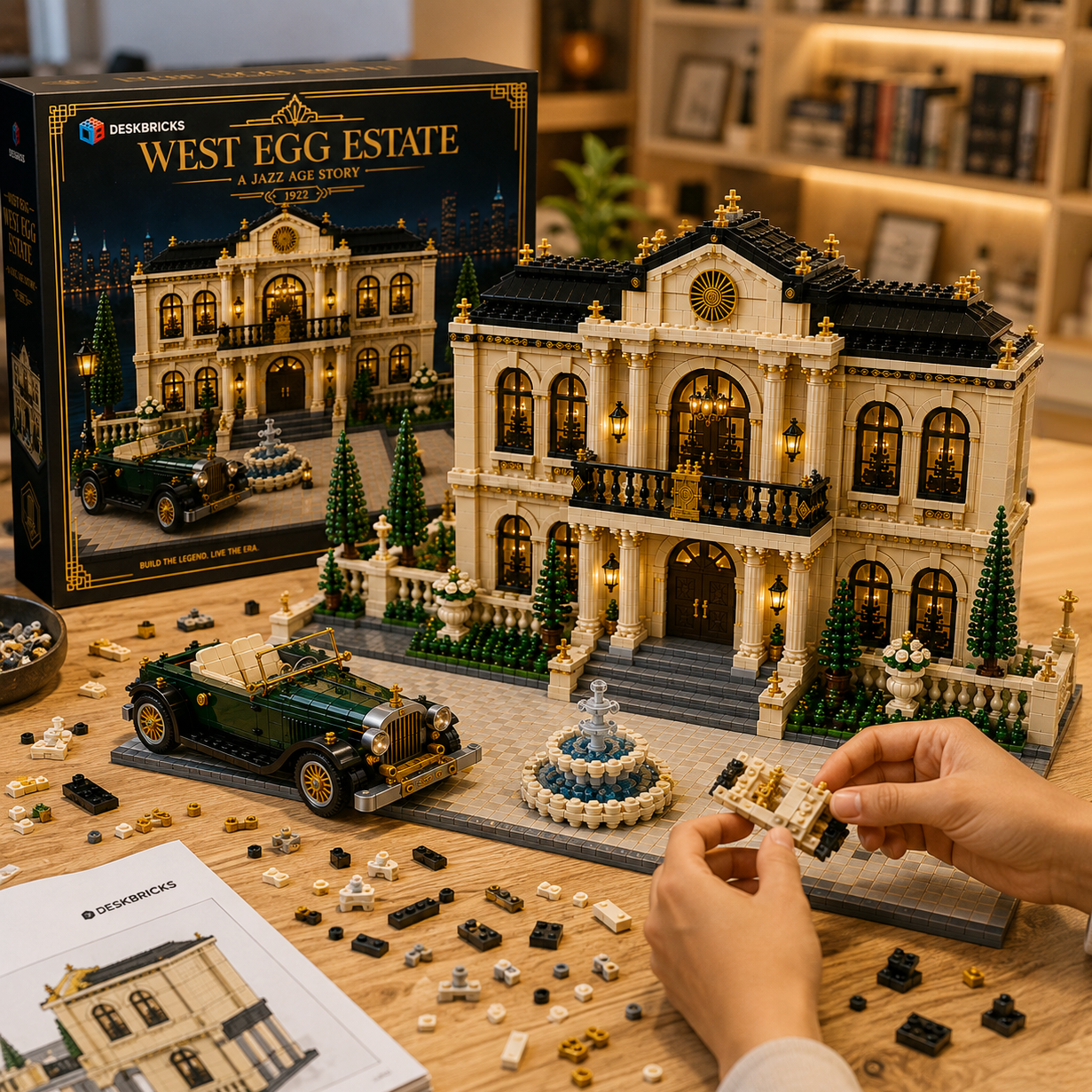 West Egg Estate – 1920s Jazz Age Mansion & Vintage Roadster Collector Building Set