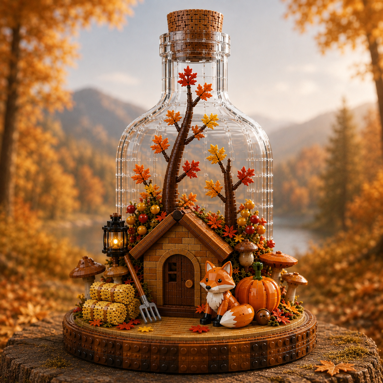 Autumn Fox Cottage in a Bottle – Enchanted Woodland Collector Building Set