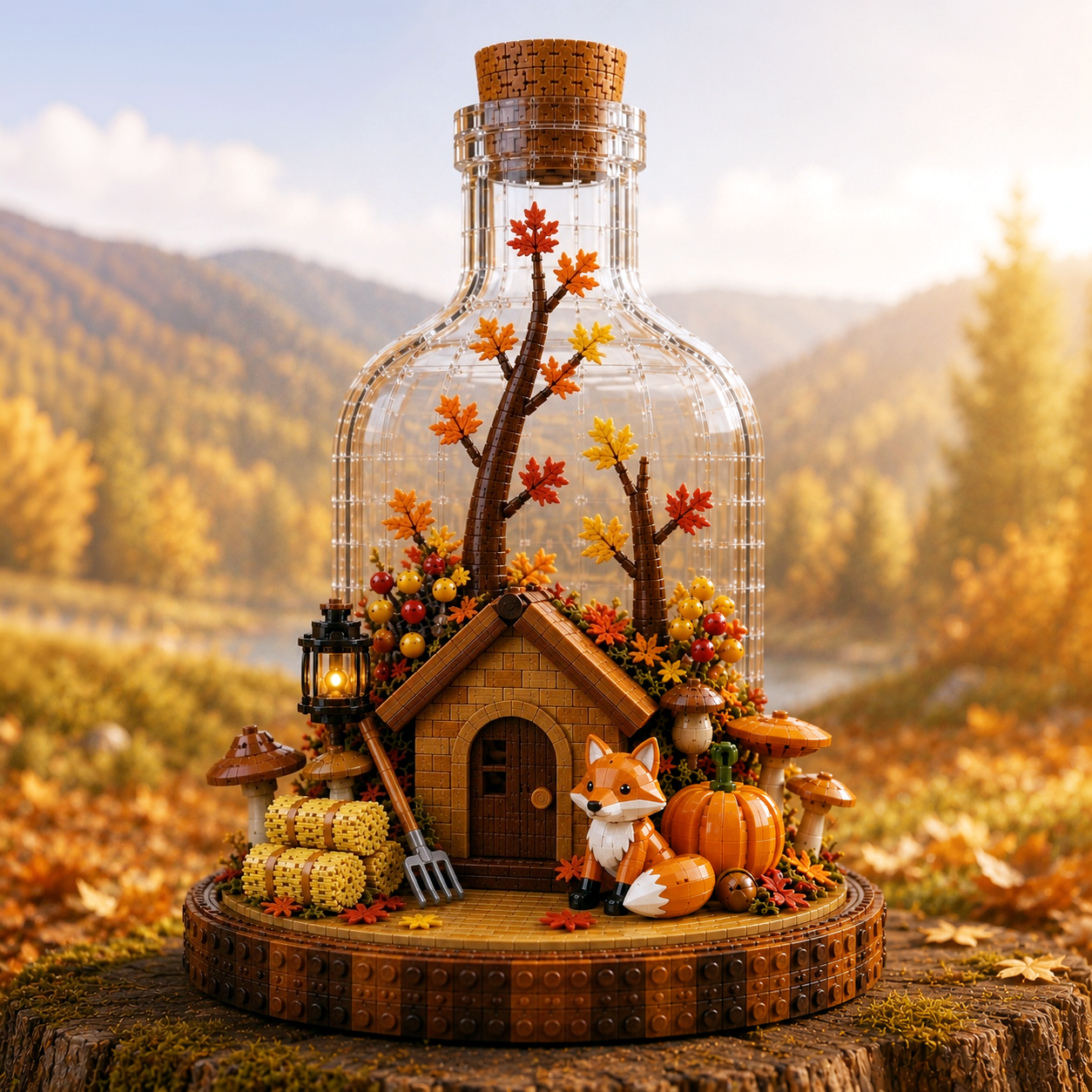 Autumn Fox Cottage in a Bottle – Enchanted Woodland Collector Building Set