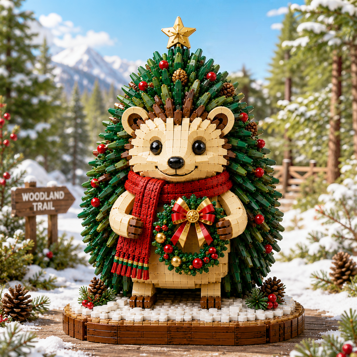 Evergreen Hedgehog – Christmas Woodland Collector Building Set | Festive Holiday Display Bricks