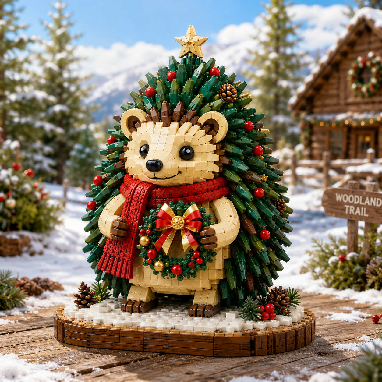 Evergreen Hedgehog – Christmas Woodland Collector Building Set | Festive Holiday Display Bricks