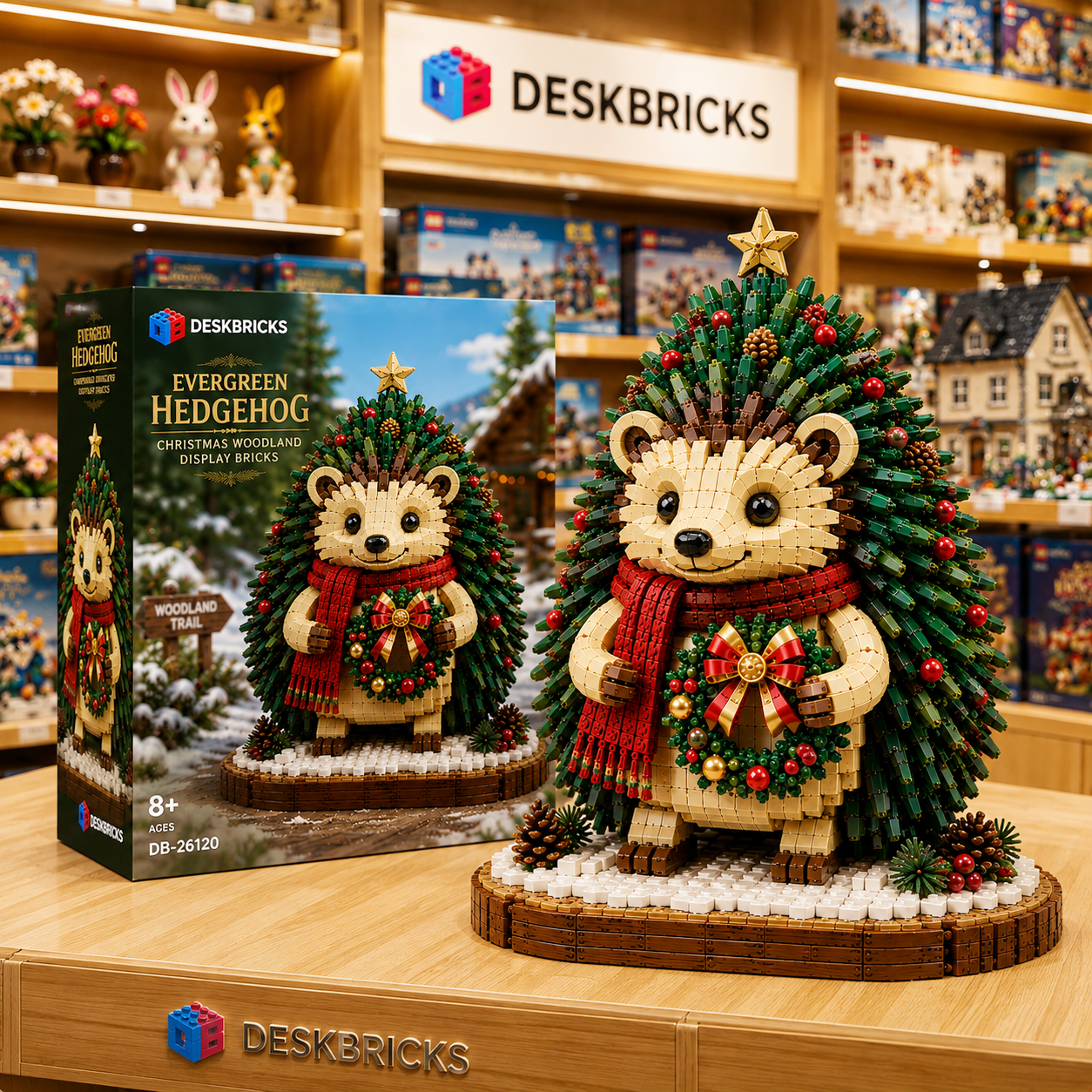 Evergreen Hedgehog – Christmas Woodland Collector Building Set | Festive Holiday Display Bricks