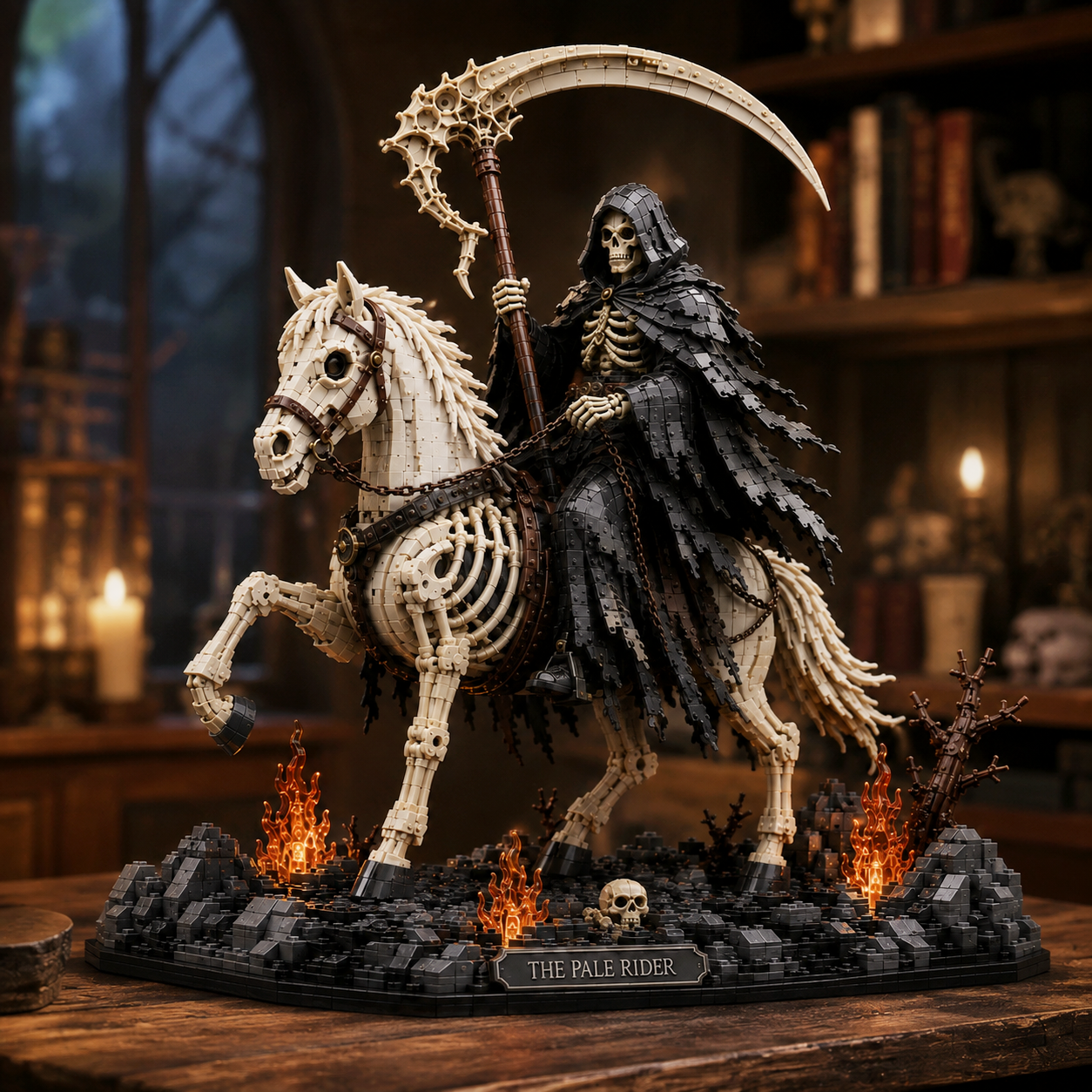 The Pale Rider – Grim Reaper & Skeleton Horse Gothic Display Building Set | Dark Fantasy Collector Bricks