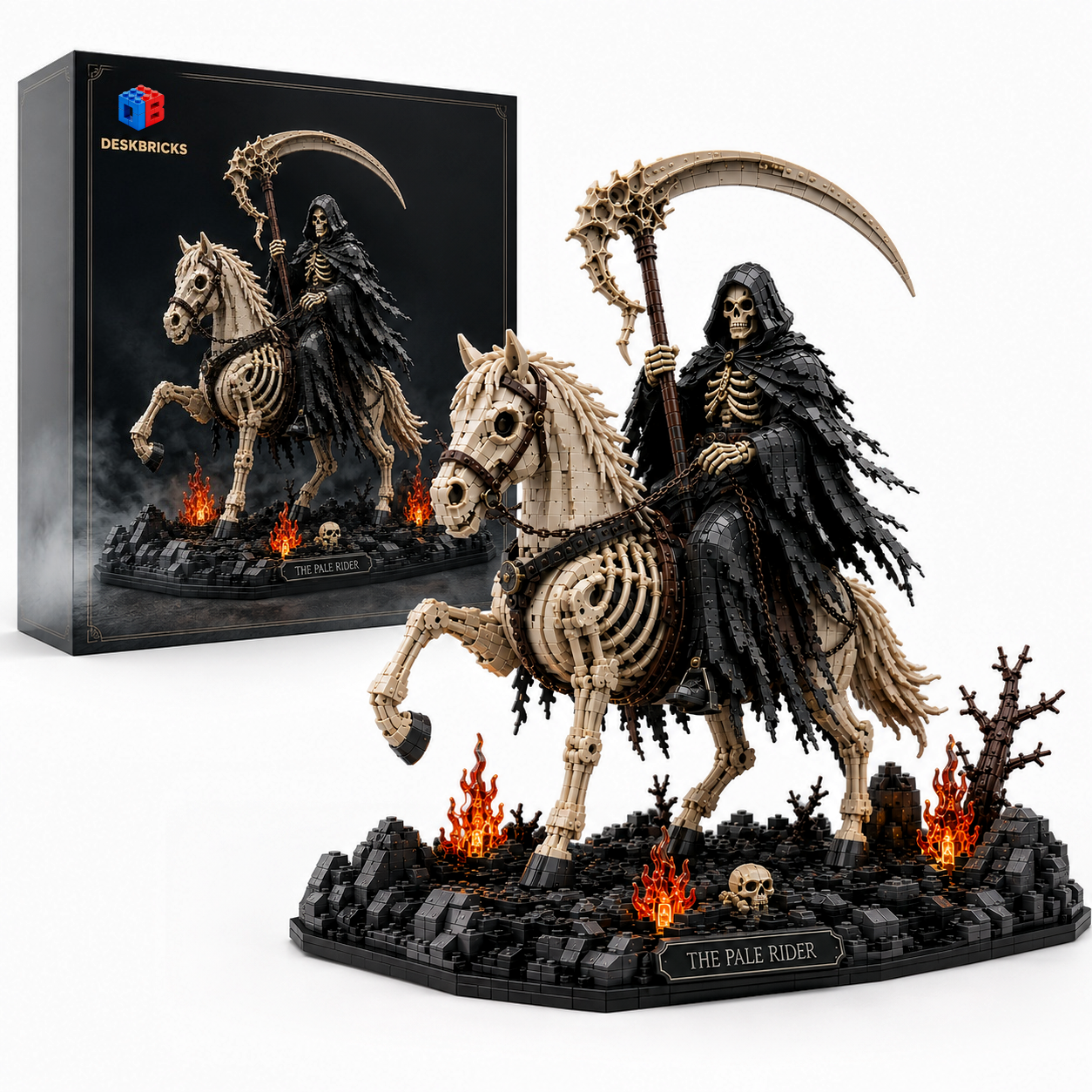 The Pale Rider – Grim Reaper & Skeleton Horse Gothic Display Building Set | Dark Fantasy Collector Bricks
