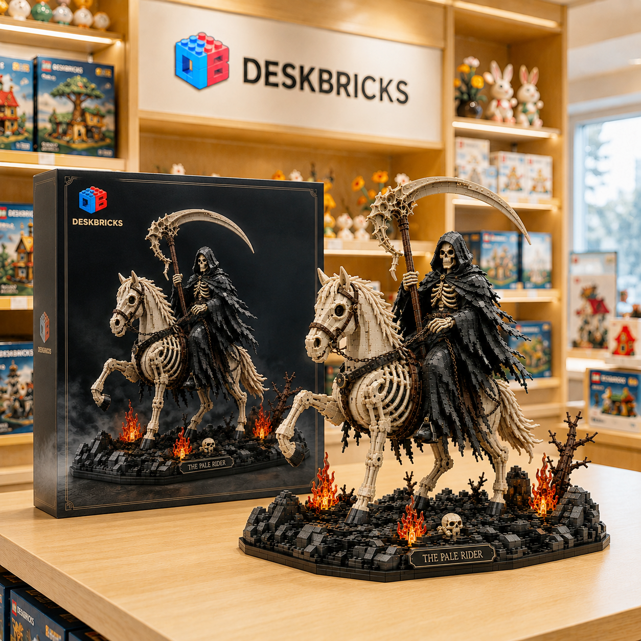 The Pale Rider – Grim Reaper & Skeleton Horse Gothic Display Building Set | Dark Fantasy Collector Bricks