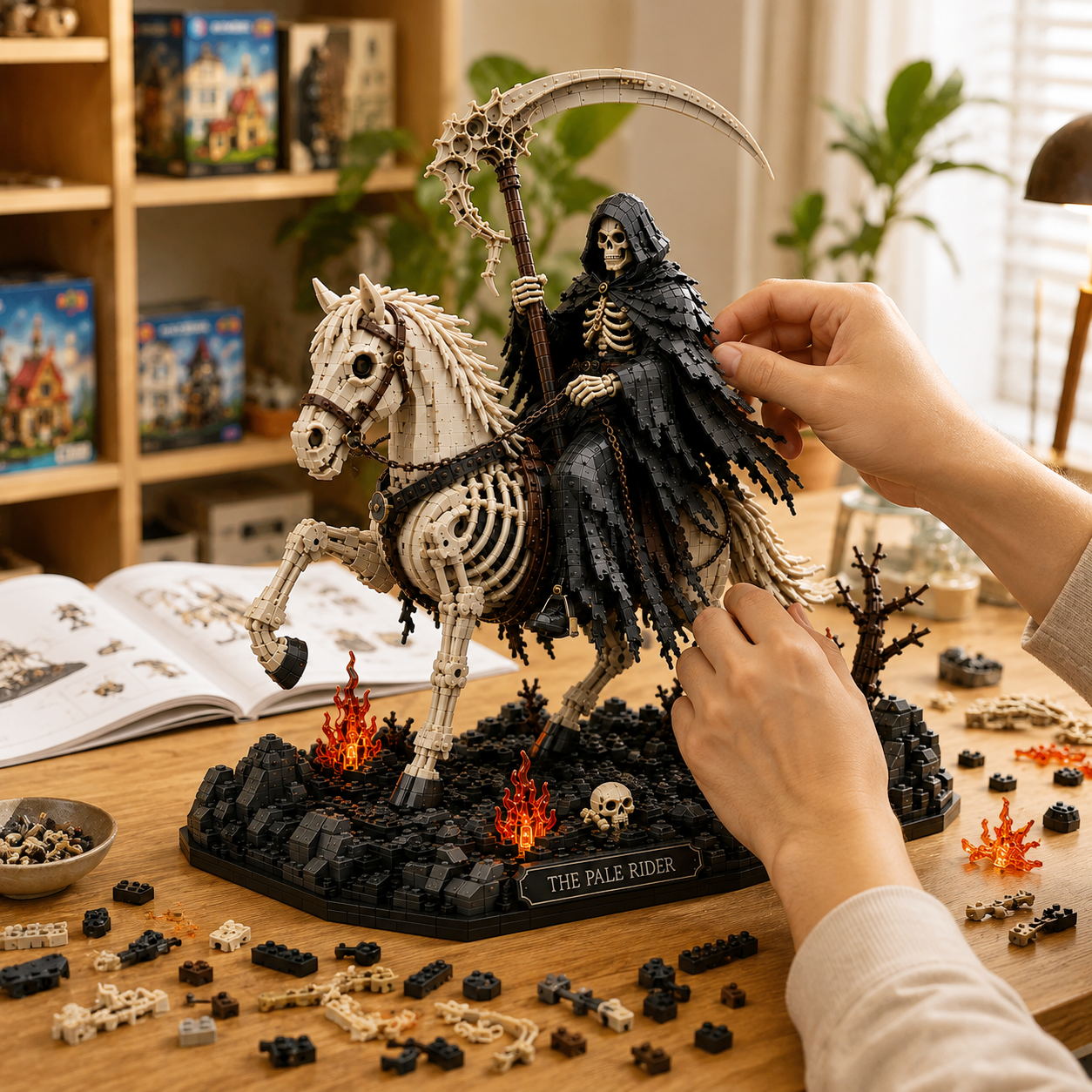 The Pale Rider – Grim Reaper & Skeleton Horse Gothic Display Building Set | Dark Fantasy Collector Bricks