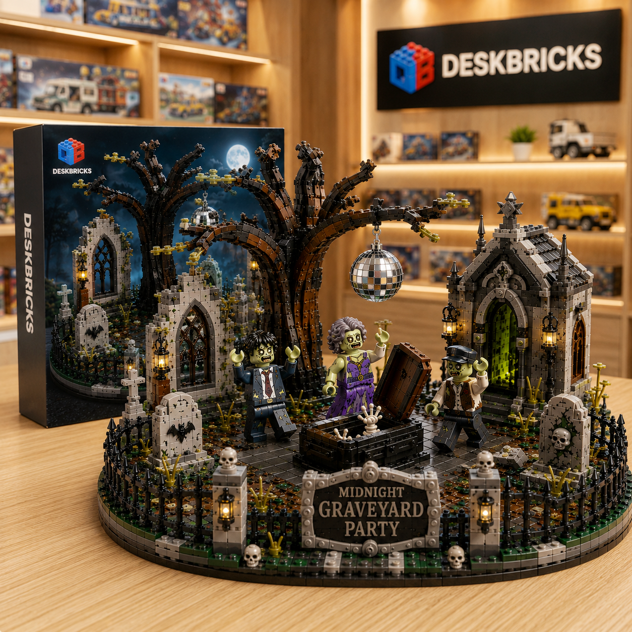 Midnight Graveyard Party – Zombie Cemetery Halloween Display Building Set | Spooky Gothic Collector Bricks